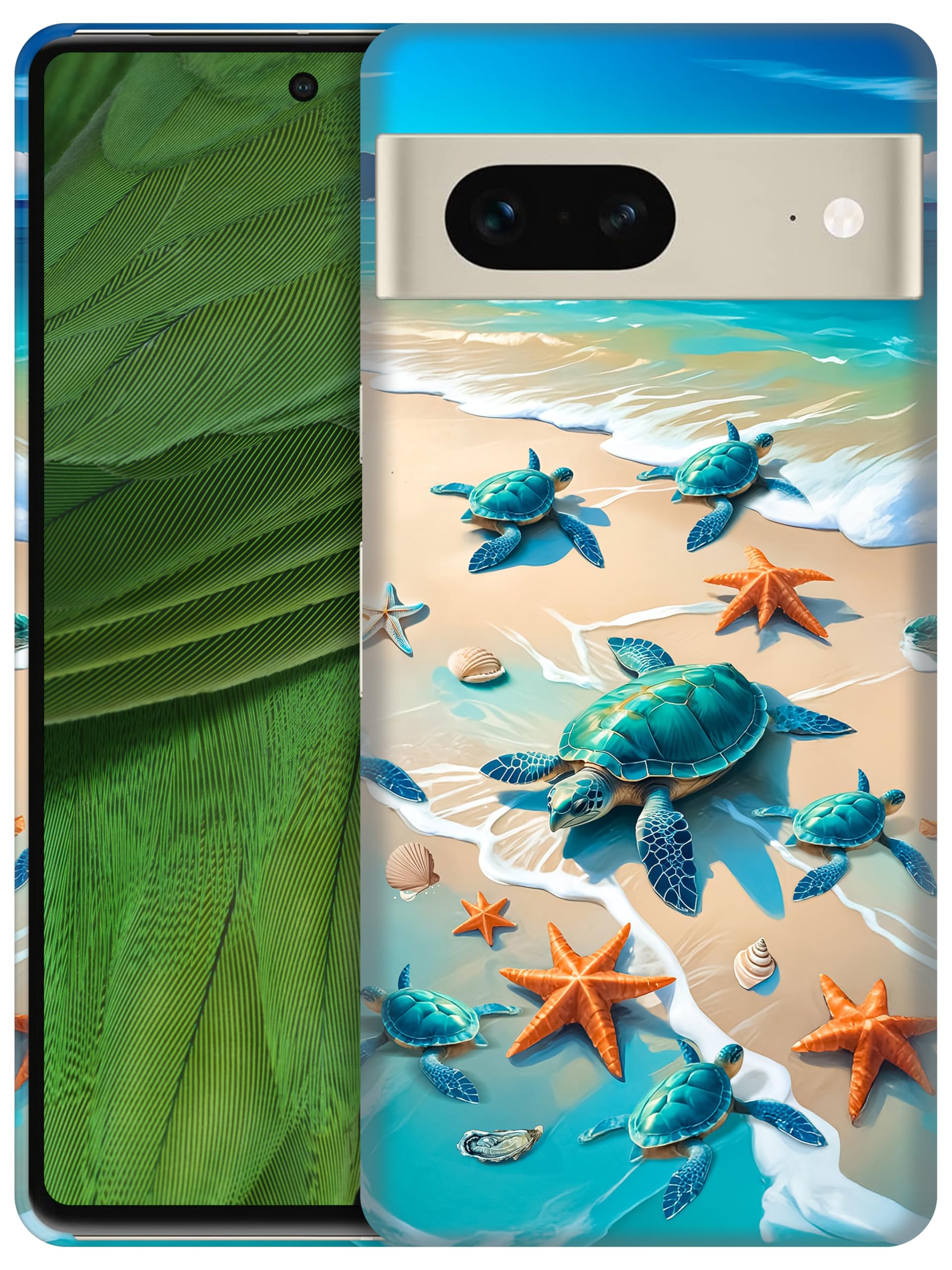 for Google Pixel 7 5G, Pixel 7 Case - Cute Turtles on Beach Design Printed Slim & Sleek Hard Plastic Snap on Protective Designer Back Phone Case/Cover for Pixel 7 White