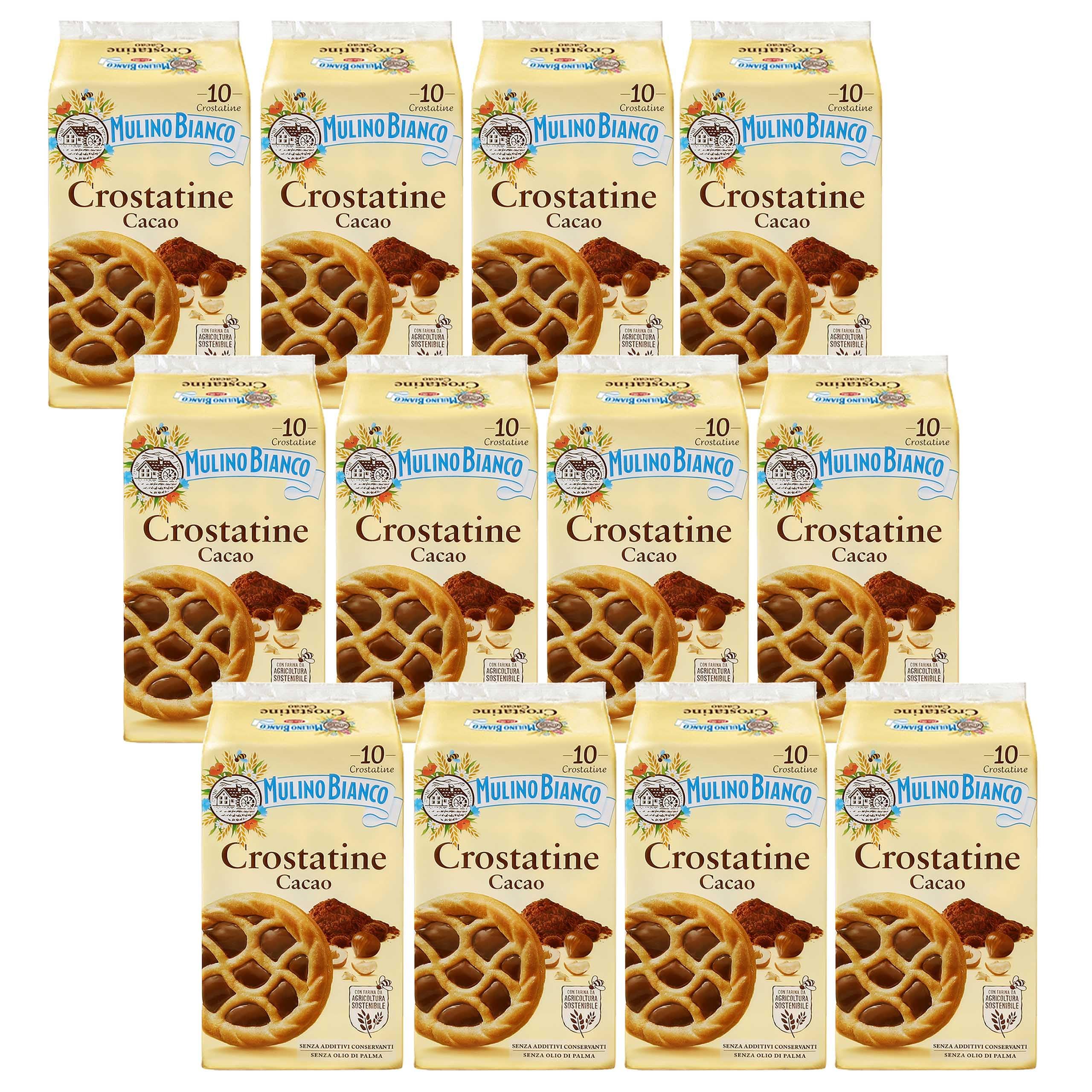 MULINO BIANCO Crostatine Cacao - Galletas italianas, mini tartaletas con crema de cacao y avellanas 400g x 12 paquetes (Cacao, x12)