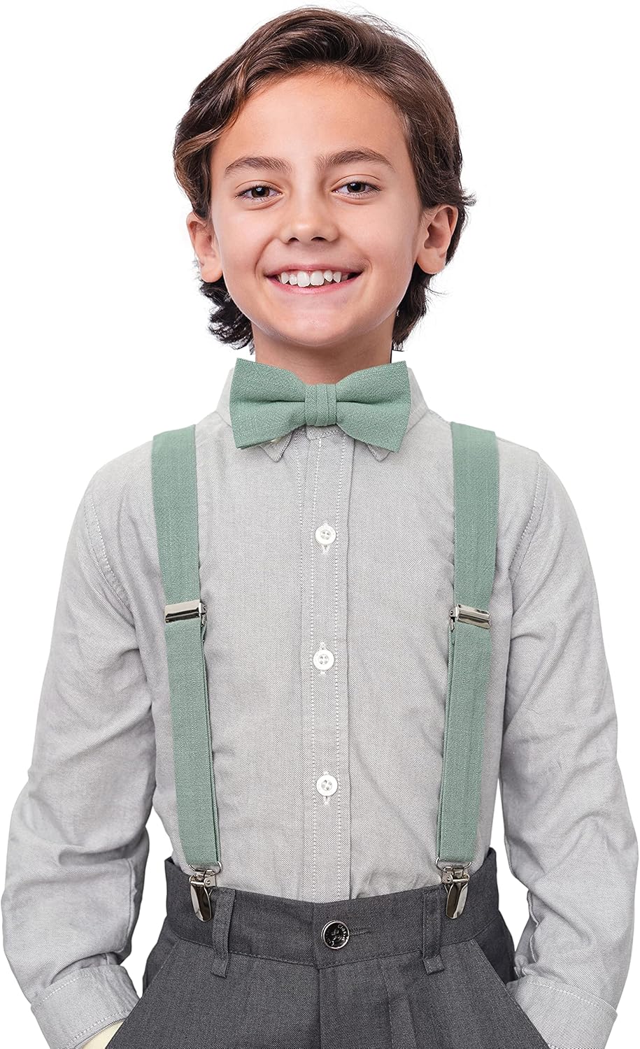 BELLUNO Solid Pre-tied Bow Tie and Suspenders Set for Boys and Youths Events, Parties, Wedding, Cotton and Linen - Image 2
