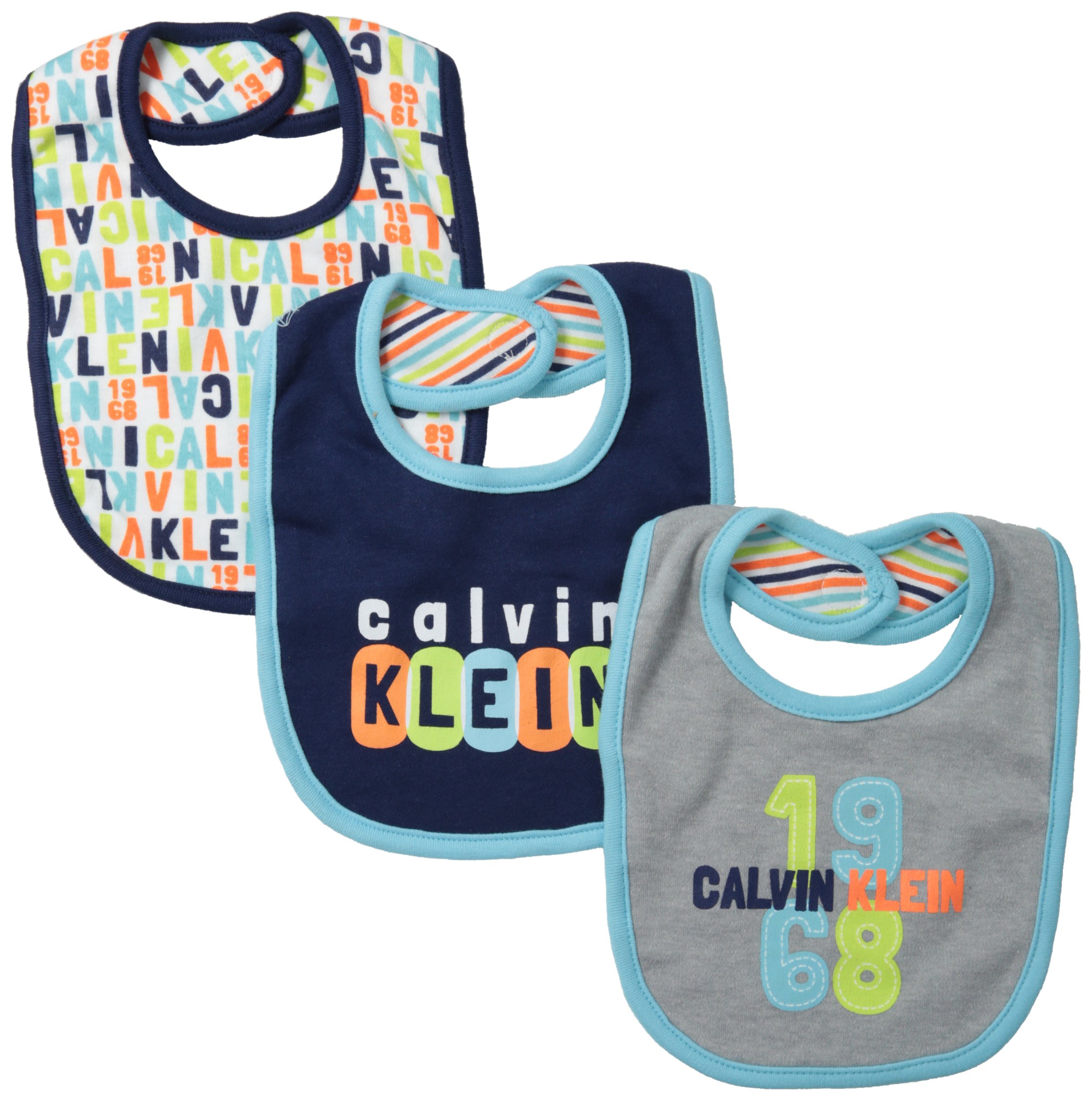 Calvin Klein Baby-Boys Newborn 3 Pa Bibs Navy Light Blue Gray Group