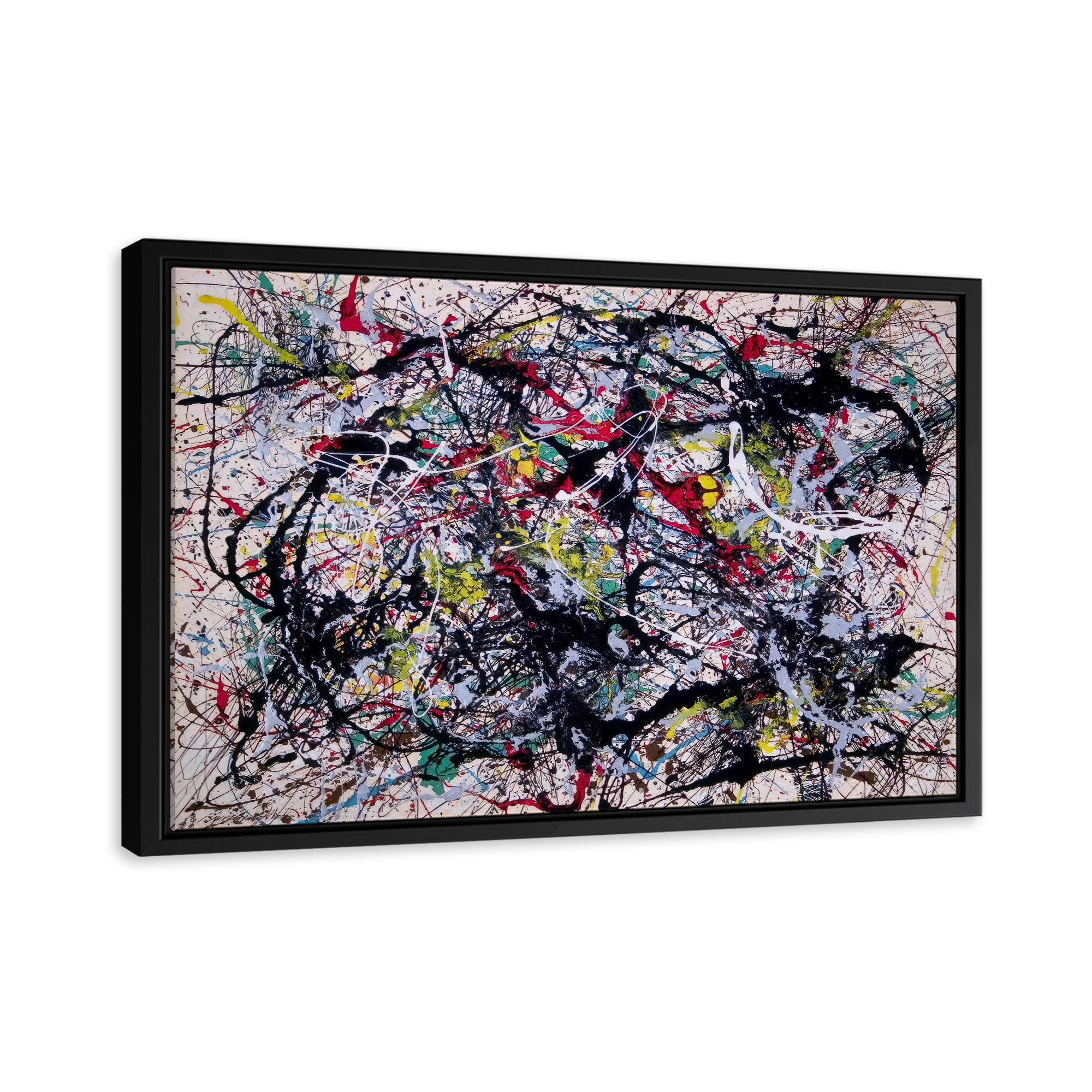 Amk Wood Jackson Pollock Number 34 Famous Print Wall Art Canvas. Printed Smooth Surface Home Decor - Various Sizes (45in x 30in Modern Black Framed)