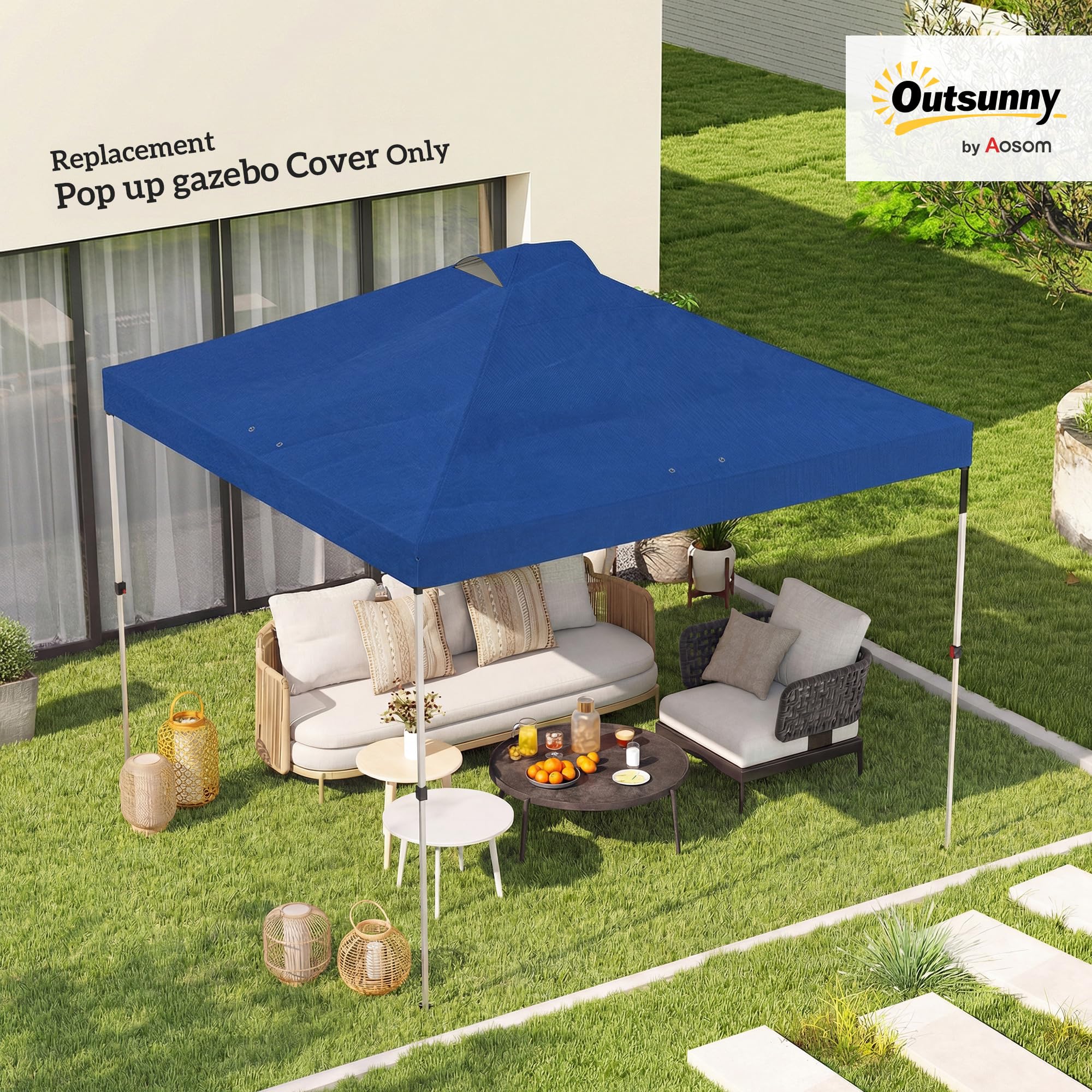 Outsunny 3 x 3(m) Pop Up Gazebo Canopy Replacement Cover with 8 Drainage Holes and Double Vents, UV50+ Waterproof Canopy Cover Replacement Top, Blue — view 2