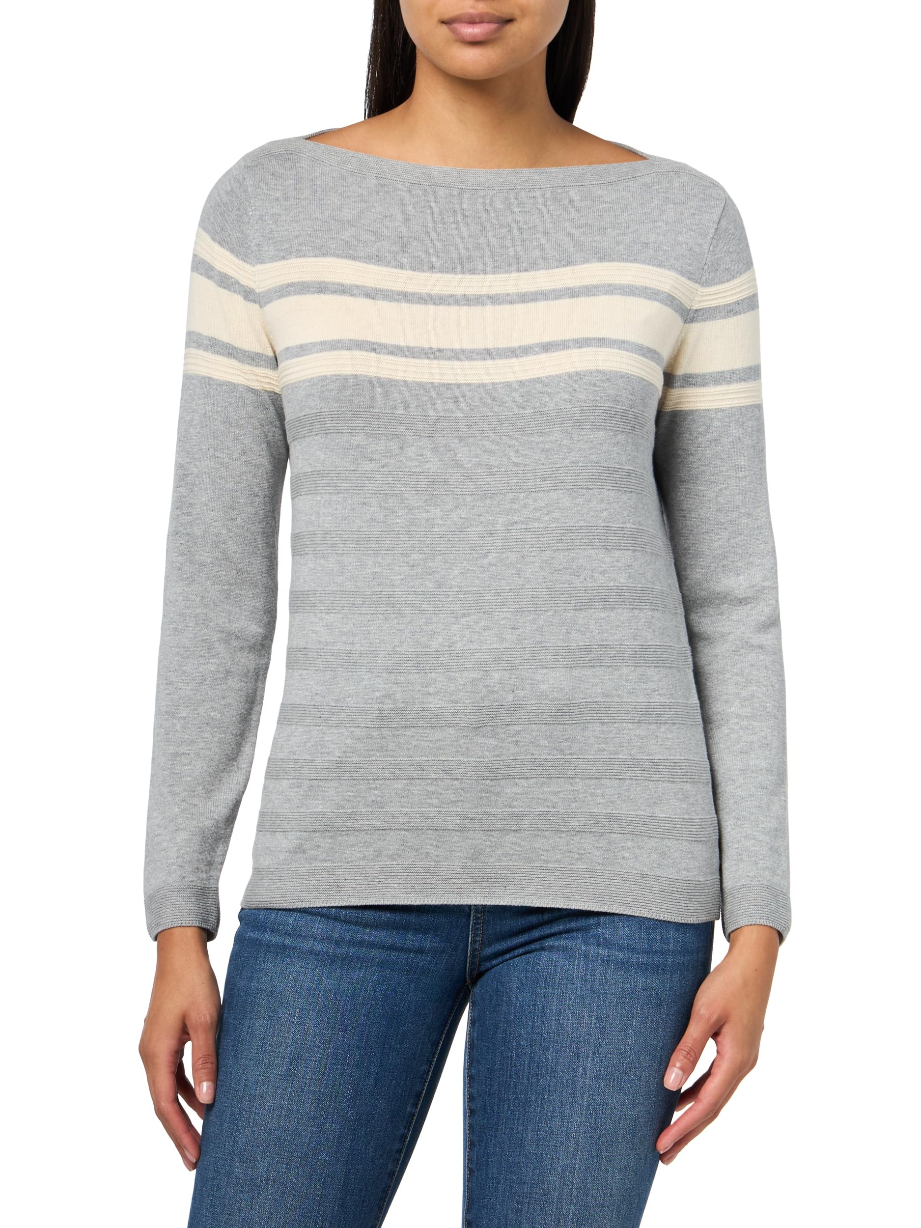 Nautica Women's Mariner Stripe Pullover Boatneck Long Sleeve, Heather Mist Multi, L