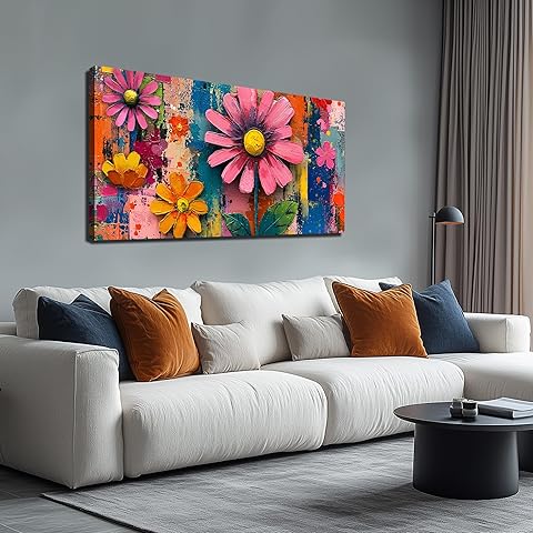WVMAPTA Colorful Prints Wall Art For Living Room Flower Poster Wall Art For Teen Girl Room Wall Decor For Bedroom Aesthetic Size 24 x 48 Inch