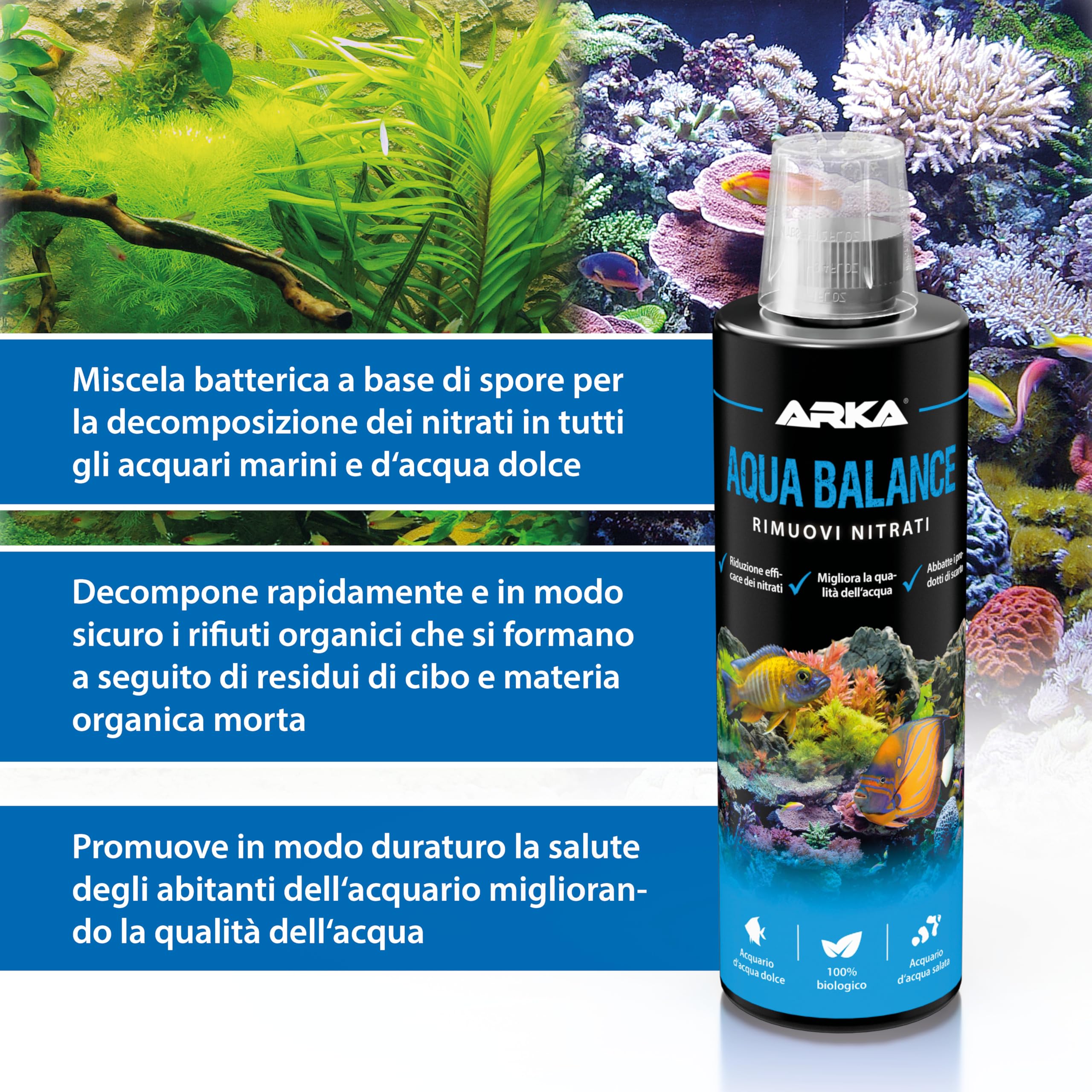 Elimina nitrati acquario 118 ml – MICROBE-LIFT Aqua Balance – contro torbidità e alghe – batteri vivi naturali – migliora equilibrio biologico – per nano acquari, dolce e marino – ARKA