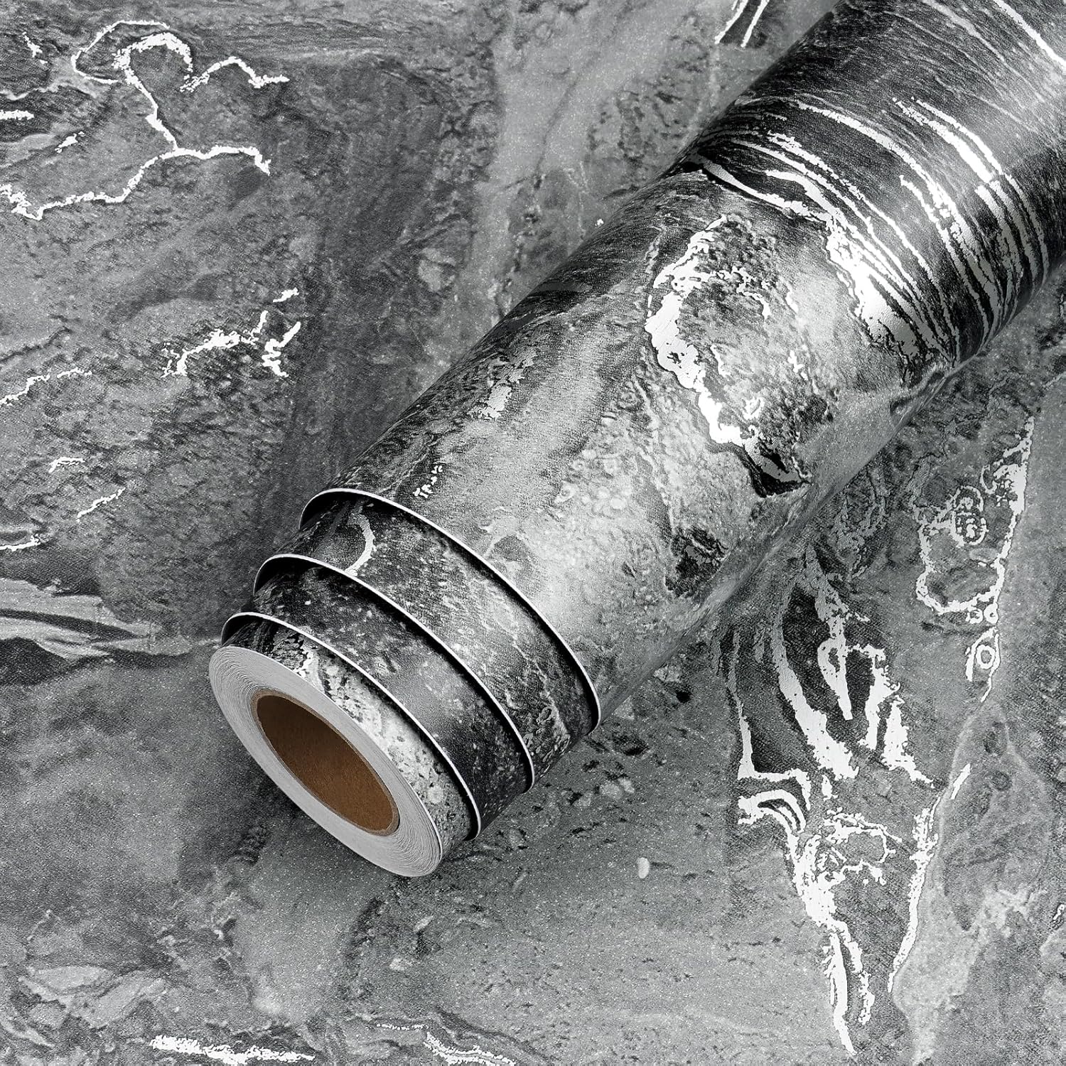 LaCheery Matte Marble Peel and Stick Countertop Contact Paper 160 x 24 Inch Wide Marble Wallpaper Peel and Stick Waterproof Removable Silver Gray Marble Vinyl Wrap for Countertops Table Desk Wall Roll 24" x 160" Silver/Gray
