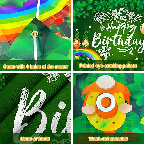 Miniatura 5 de Ushinemi Decoraciones de cumpleaños del día de San Patricio pancarta de fondo de feliz cumpleaños del día de San Patricio trébol de la suerte fondo