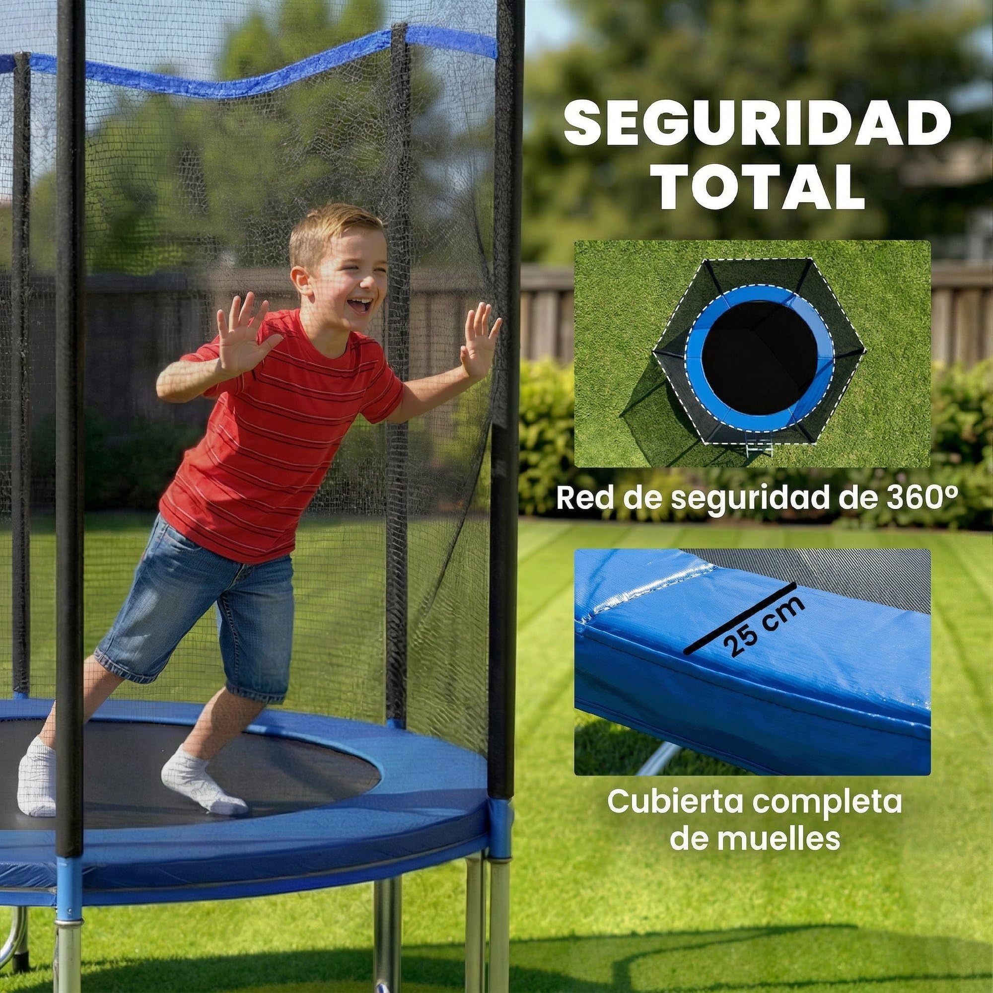 SPORTNOW Cama Elástica para Niños Exterior, Trampolín para Niños de +6 Años con Red de Seguridad, Escalera, Acolchado de Muelles y Marco de Acero Galvanizado