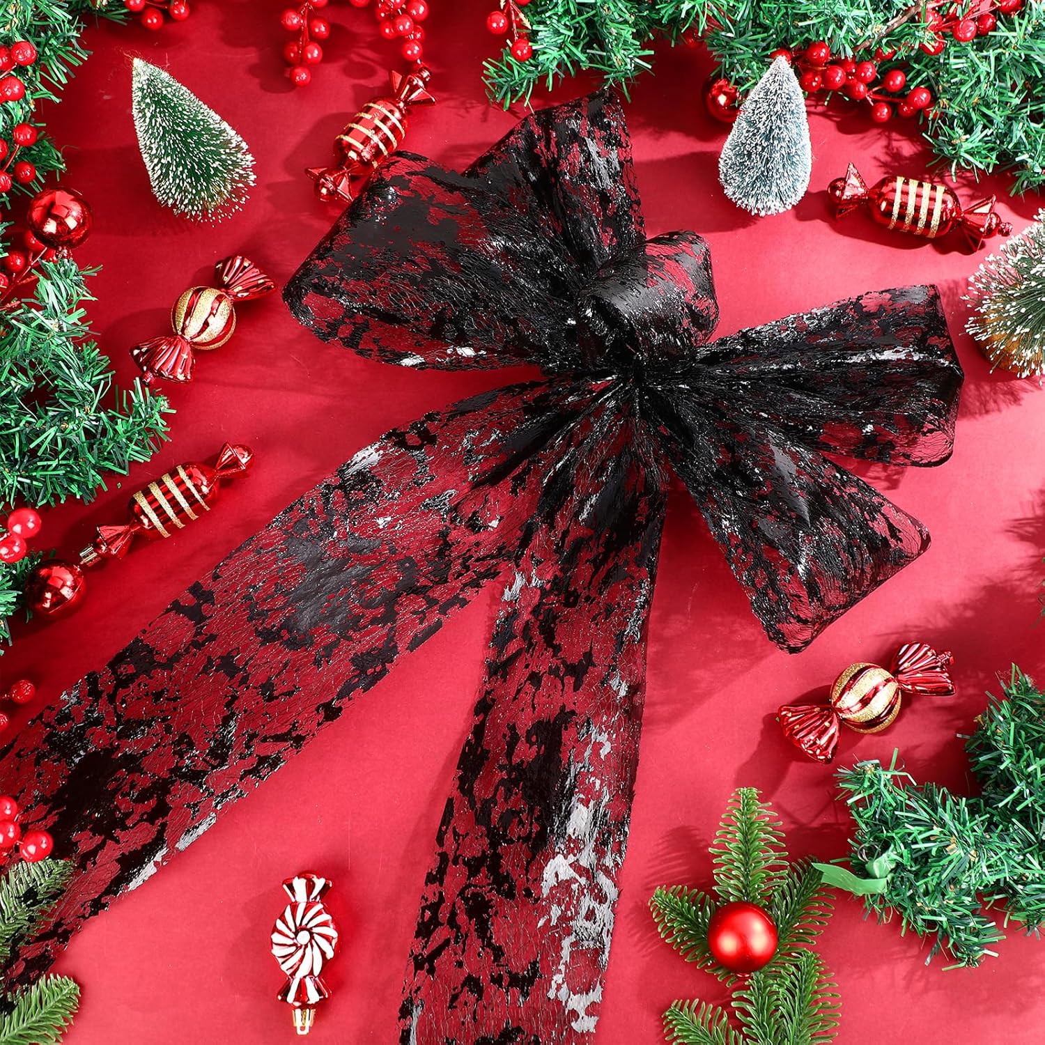 Suncalla 4 Rolls 10 Inch Black Foil Metallic Mesh Ribbon 64 Yards Shiny Glitter Mesh Ribbon for Valentines Easter Wide Garland Bow Wreath DIY Crafts Gifts Wrapping Holiday Party Home Door Decoration