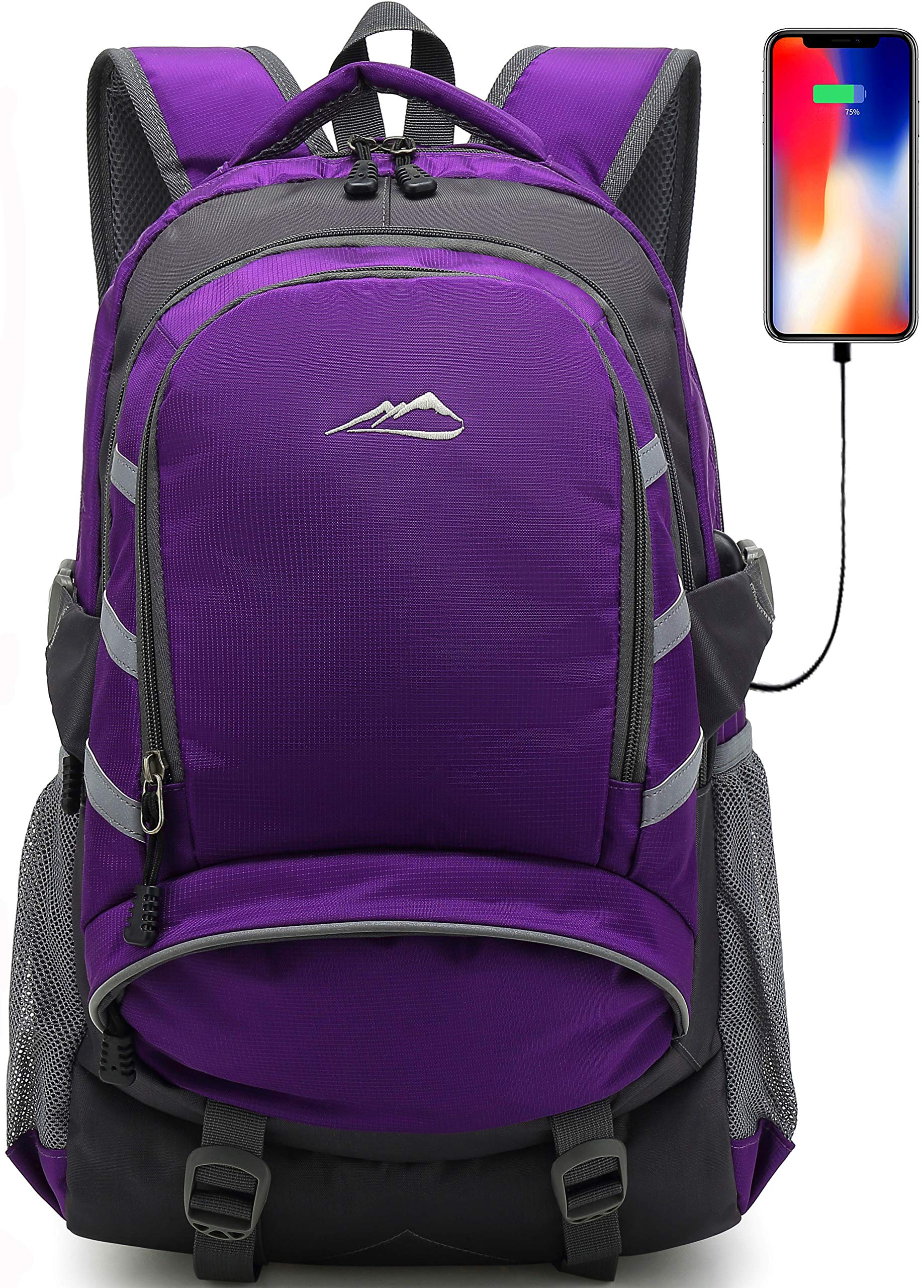 ProEtradeBackpack for School College Student Laptop Bookbag Travel Casual Business with USB Port, Purple, M,