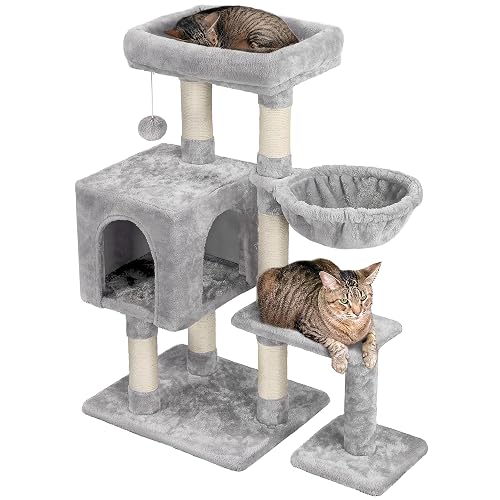 Yaheetech Rascador pequeño para Gatos Estable con Cueva y Tabla para rascar, Color Gris Claro