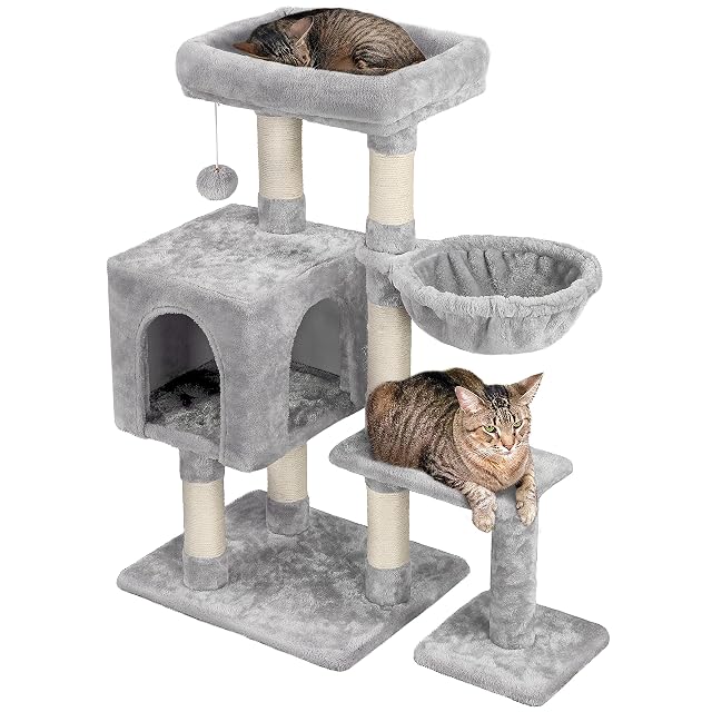 Yaheetech Rascador pequeño para Gatos Estable con Cueva y Tabla para rascar, Color Gris Claro