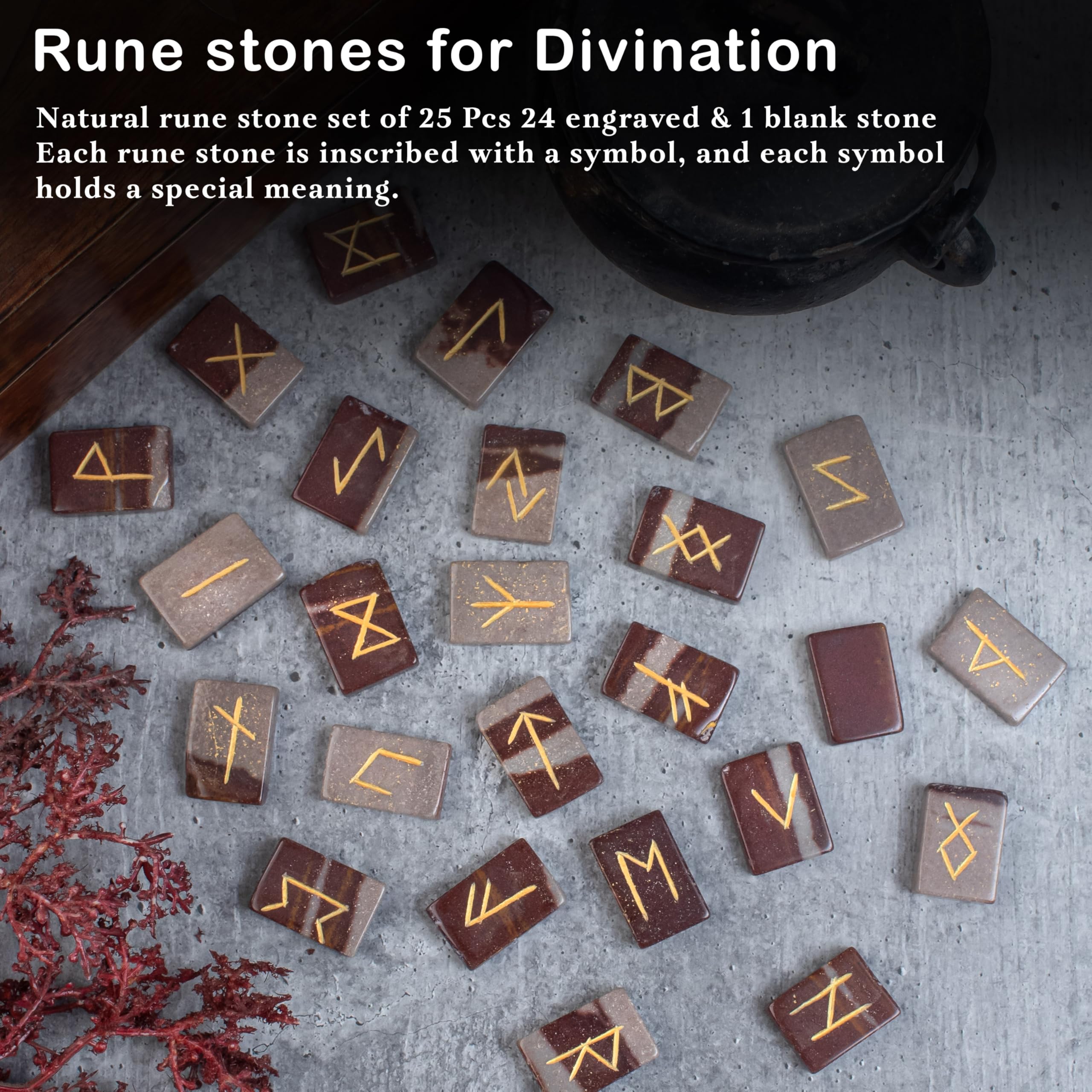 Labradorite Rune Stones Set - 25pc Elder Futhark Engraved Gemstones ...