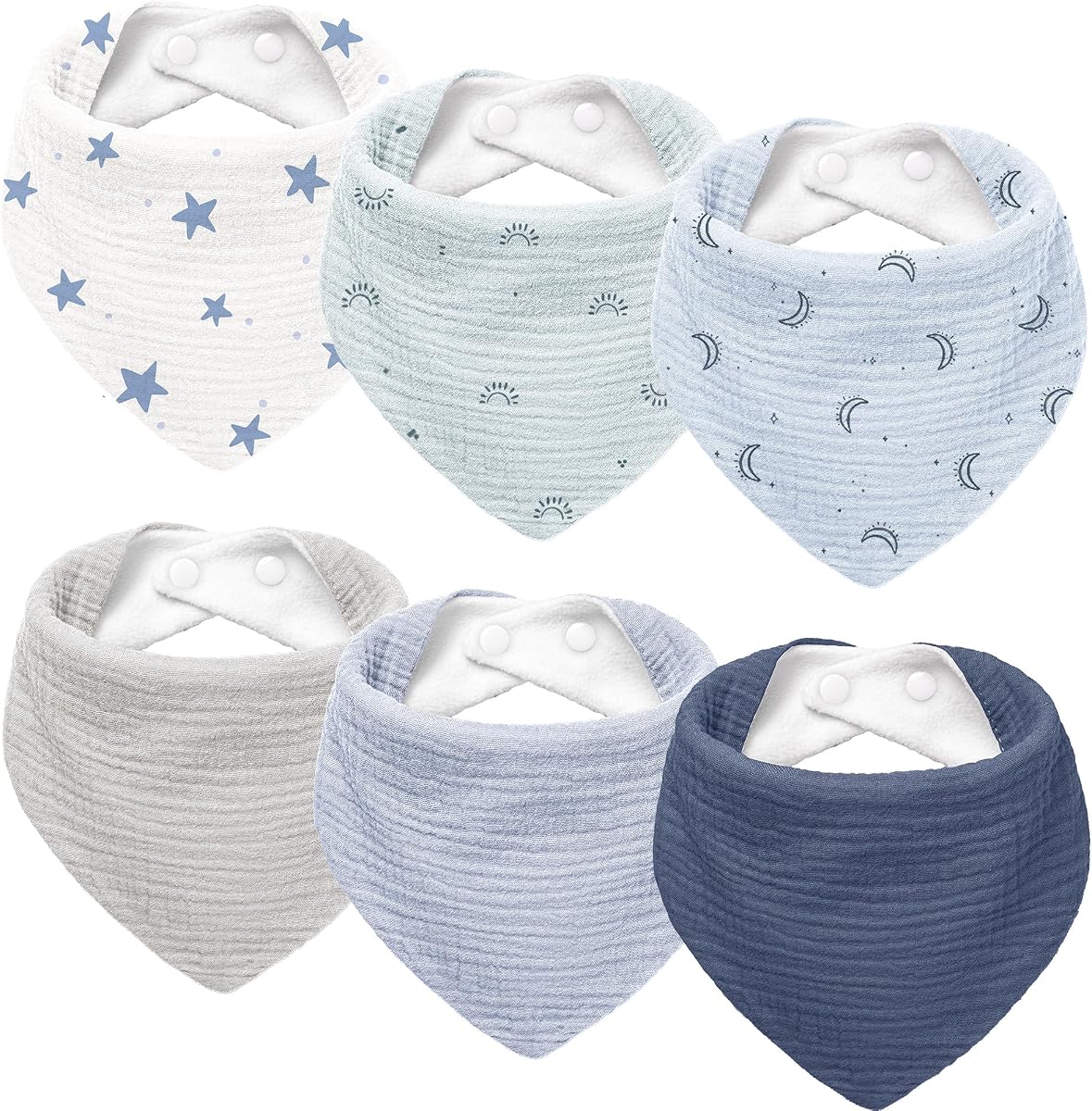 Muslin Baby Drool Bibs 6Pack Soft Triangular Adjustable Baby Bandana Bibs for Unisex Baby Girls & Boys