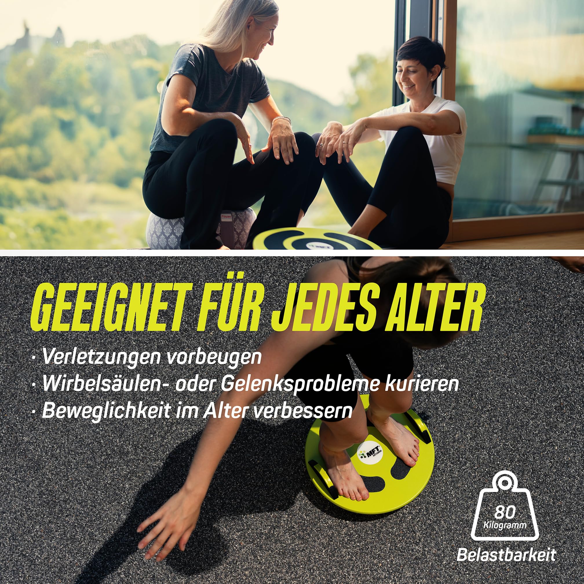 MFT Fun Disc Classic Balance Board (made in Austria) Profi Physio Therapiekreisel Gleichgewichtstrainer zur Stärkung der Muskulatur und Koordination, rutschfest, stabil aus Holz