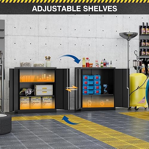 Miniatura 5 de Armario de almacenamiento de metal, archivadores de acero de 36 pulgadas de alto con puertas con cerradura y estantes ajustables, gabinete de Negro