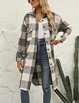 Women's Flannel Plaid Shirt Casual Lapel Button Down Long Winter Jacket Shacket