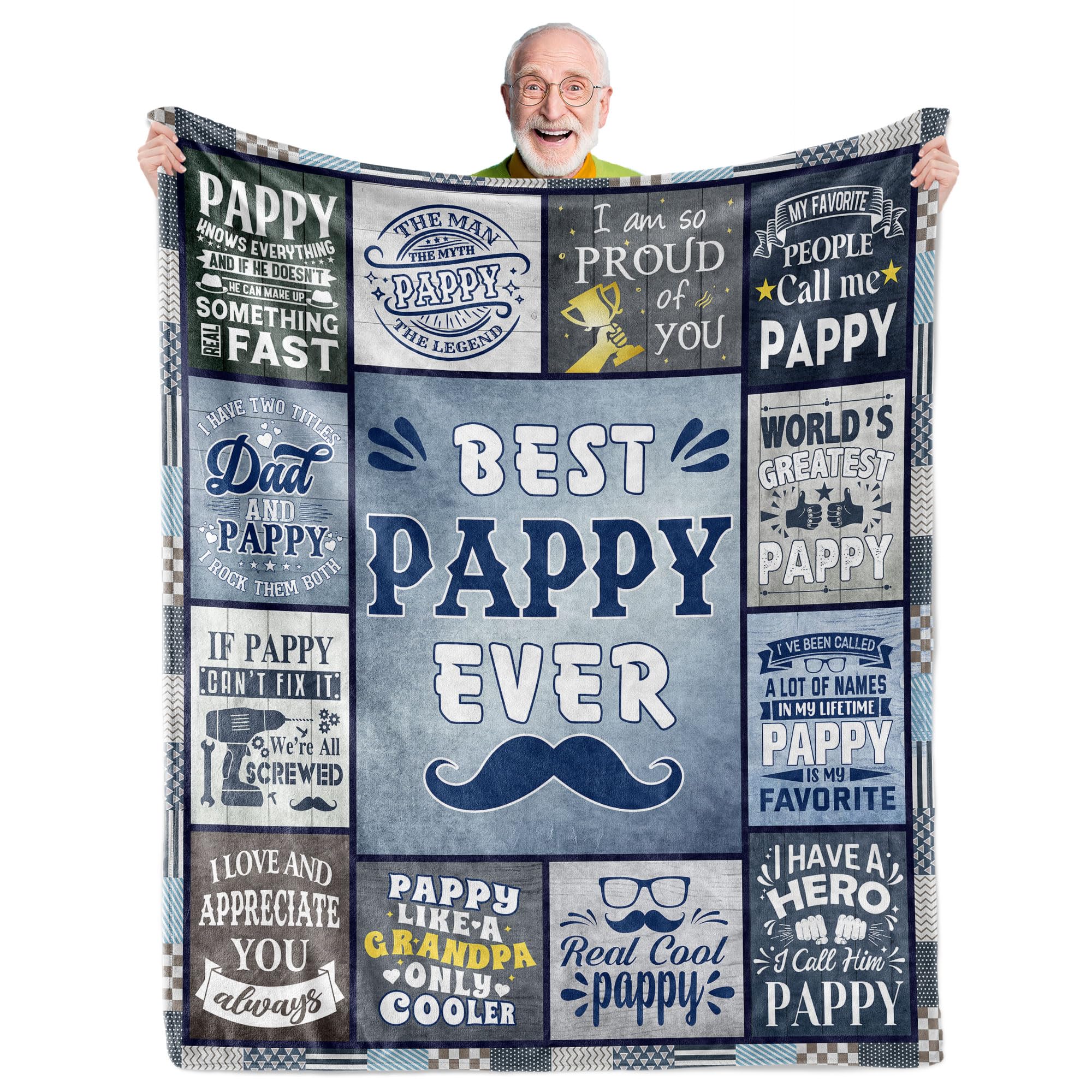 Pappy Blanket 60"X50", Pappy Gifts Grandkids, Best Birthday Father's Day for Pappy, Soft Warm Cozy Plush Throw Blankets
