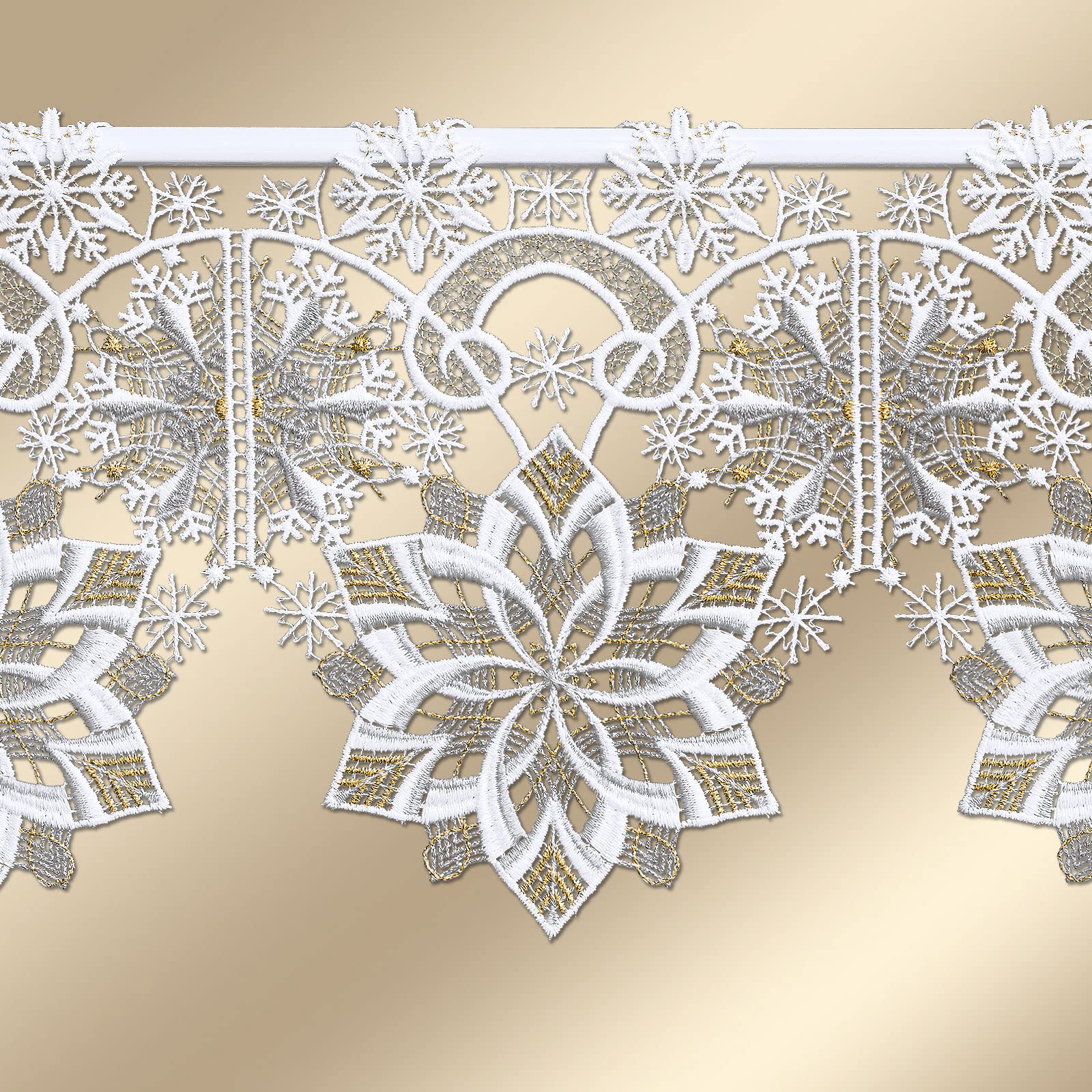 Feenhaus-Scheibengardine Schneeflöckchen-Weißröckchen Plauener Spitze Scheibenhänger Stangendeko 22 x 64 cm