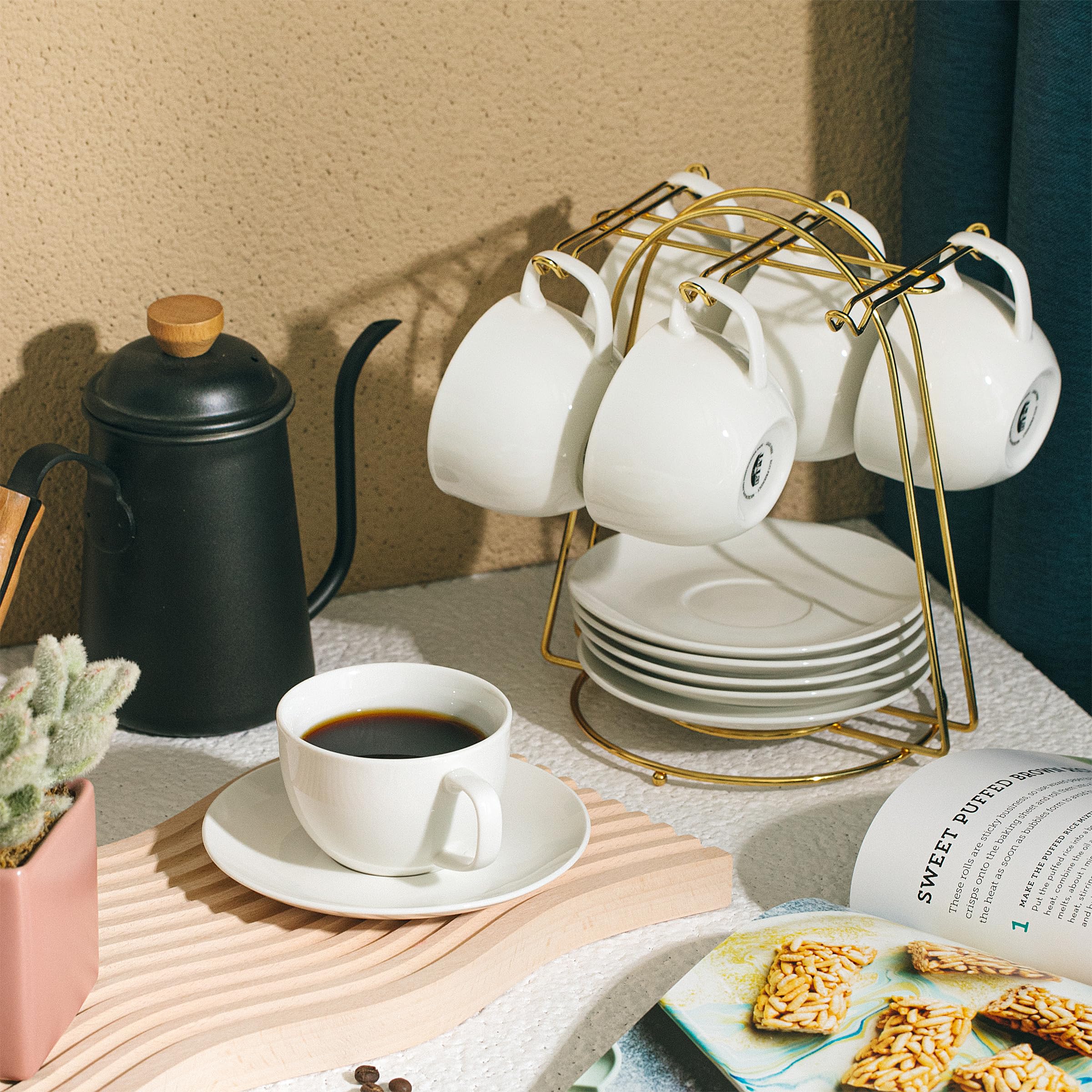 BTaT- Juego de 6 tazas de té, tazas de té y platillos, juego de té, tazas de té florales (7 onzas), tazas de capuchino, tazas de café con leche, juego de té para adultos, tazas de té de porcelana