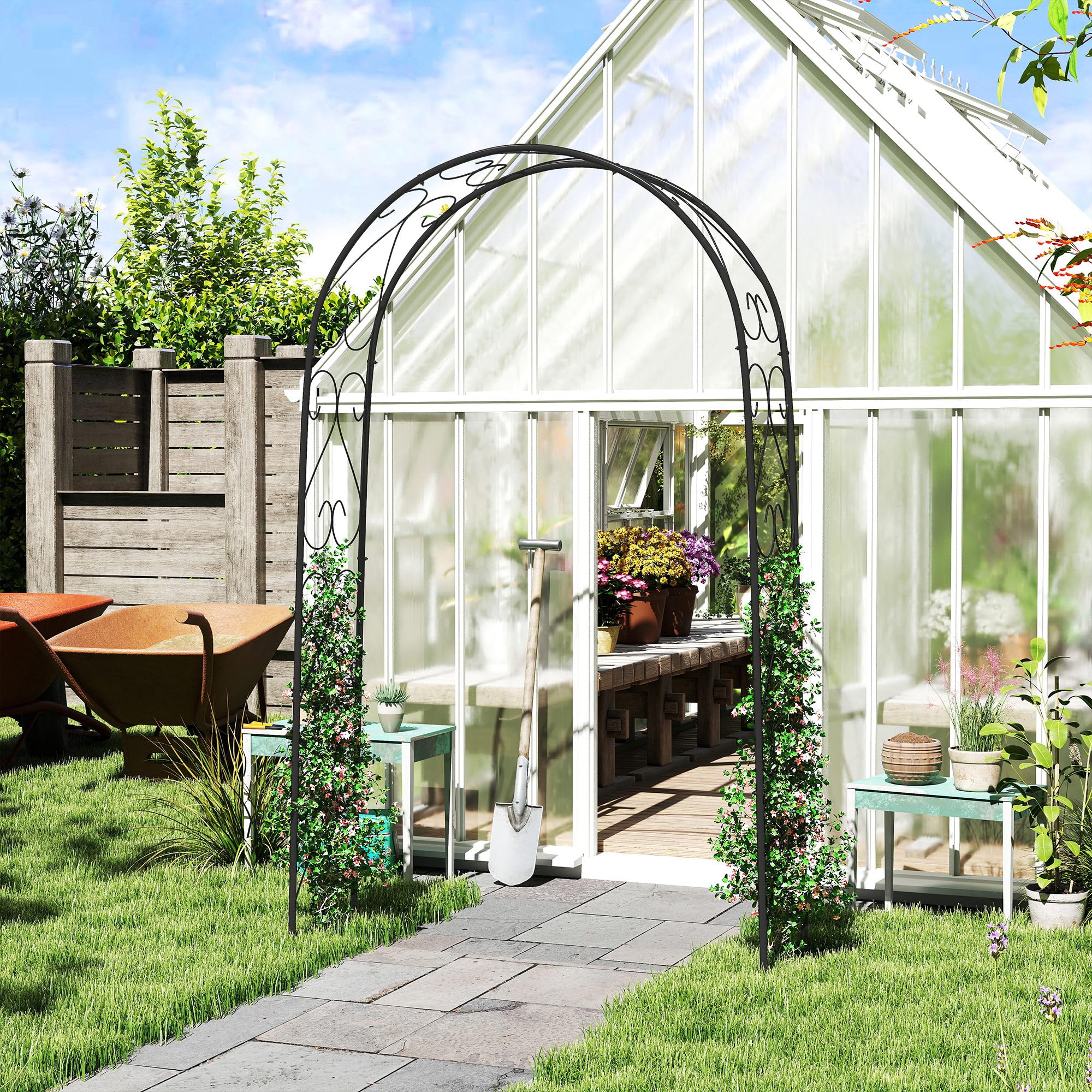 Outsunny Rosenbogen, Torbogen aus Stahl, Gartenbogen für Kletterpflanzen, 125 x 37 x 230 cm Rankhilfe, Gartendekoration, Schwarz