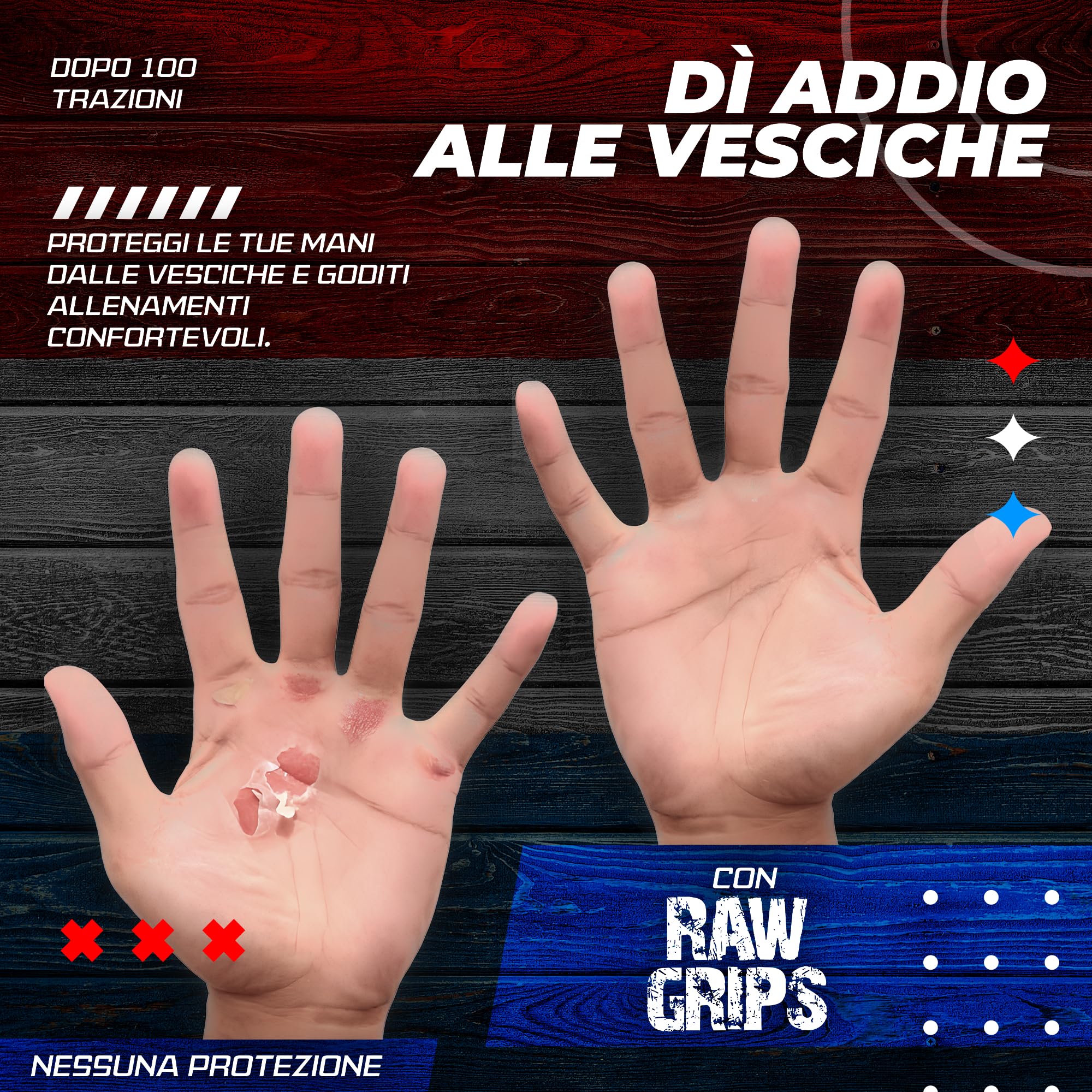 JerkFit Raw Grips 2 Dita in Pelle Ginnastica Protezione Palma