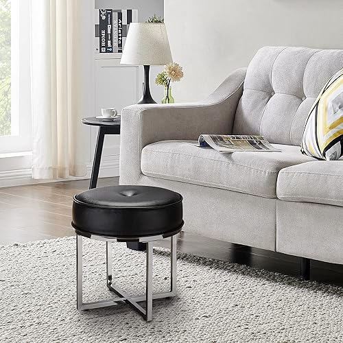 FirsTime & Co. Otomana Anita cromada y gris oscuro, taburete para dormitorio, sala de estar, piel sintética y metal, 18 x 18 x 19.25 pulgadas, 70533
