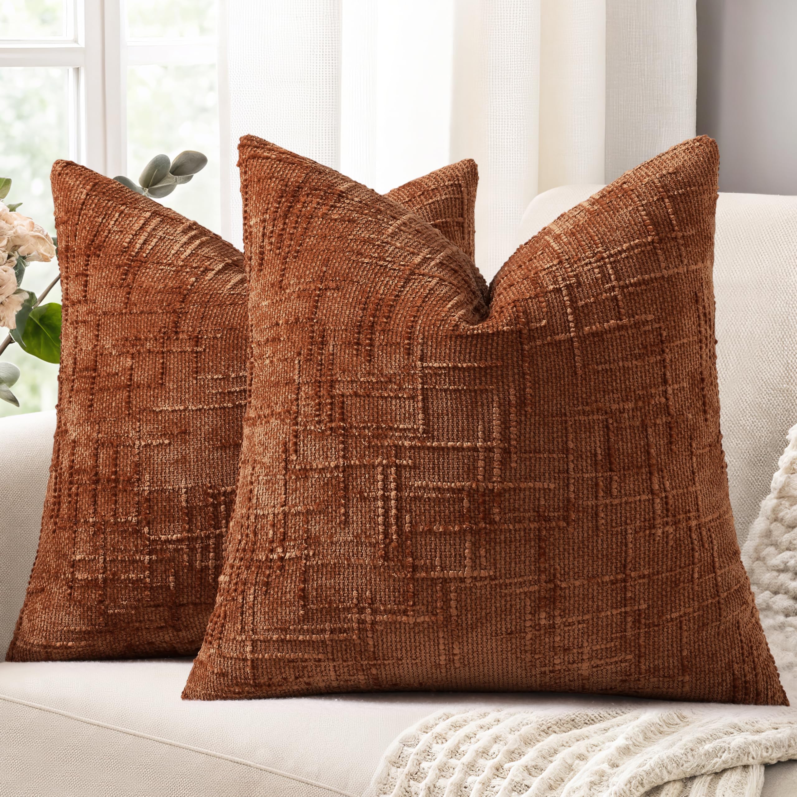 Homaxy 2er Set Chenille Kissenbezüge Weiche Dekorativ Sofakissen Kissenbezuge Textur Bambusfugen Kissenhüllen Zierkissenbezüge für Wohnzimmer, Schlafzimmer Heimdekoration