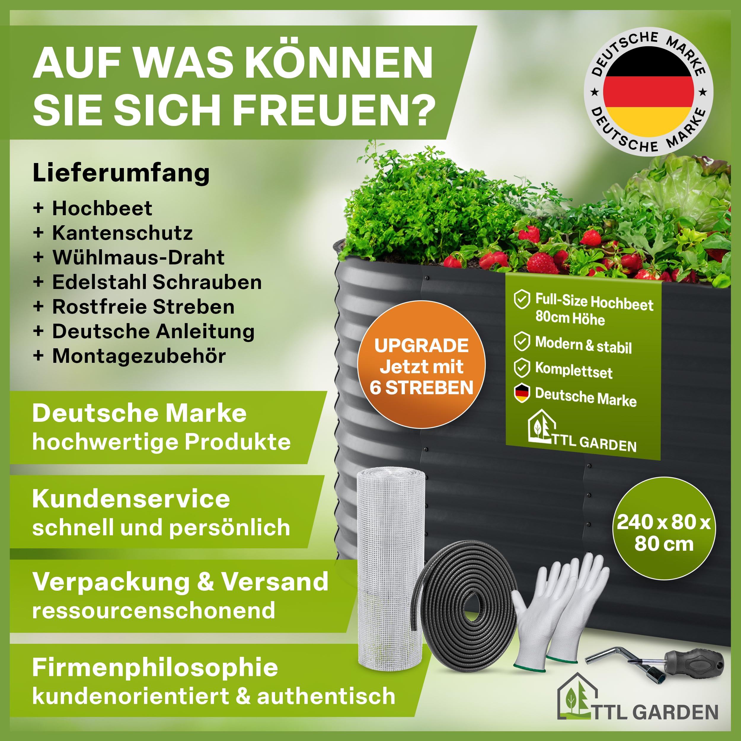 TTL GARDEN 240x80x80cm Elegance L Metall Hochbeet Anthrazit - Stahl rostfrei verzinkt & grau lackiert Wellblech ovale Form sehr stabil Garten Beet für Gemüse Kräuter Blumen Gartenbeet Gemüsebeet