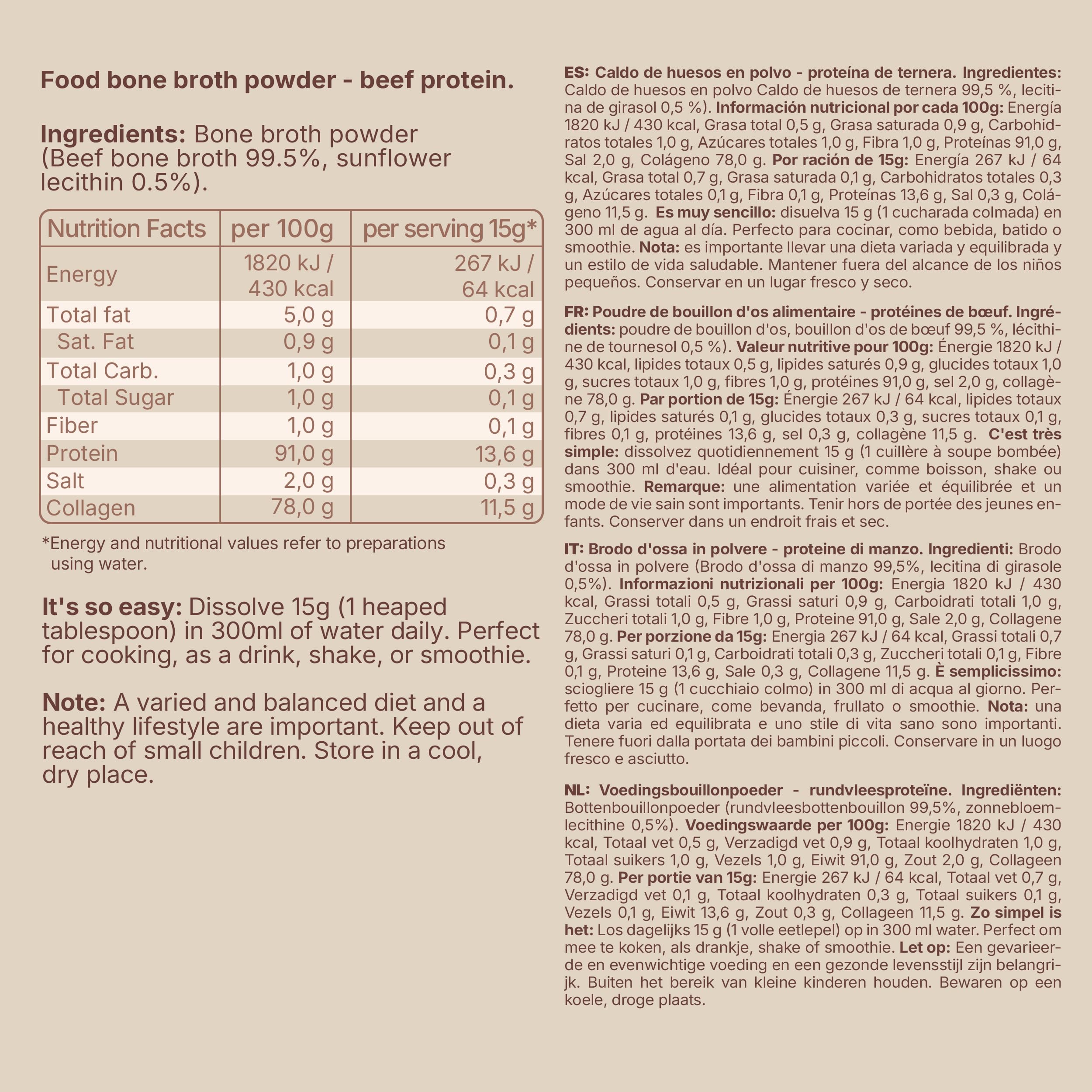 Poudre de bouillon d'os de bœuf de pâture, d'Allemagne, bioactif, 150g – Collagène de type 1, 2 et 3 | Soutient les articulations, l'intestin et la peau | haute teneur en protéines | Leaky Gut, Céto
