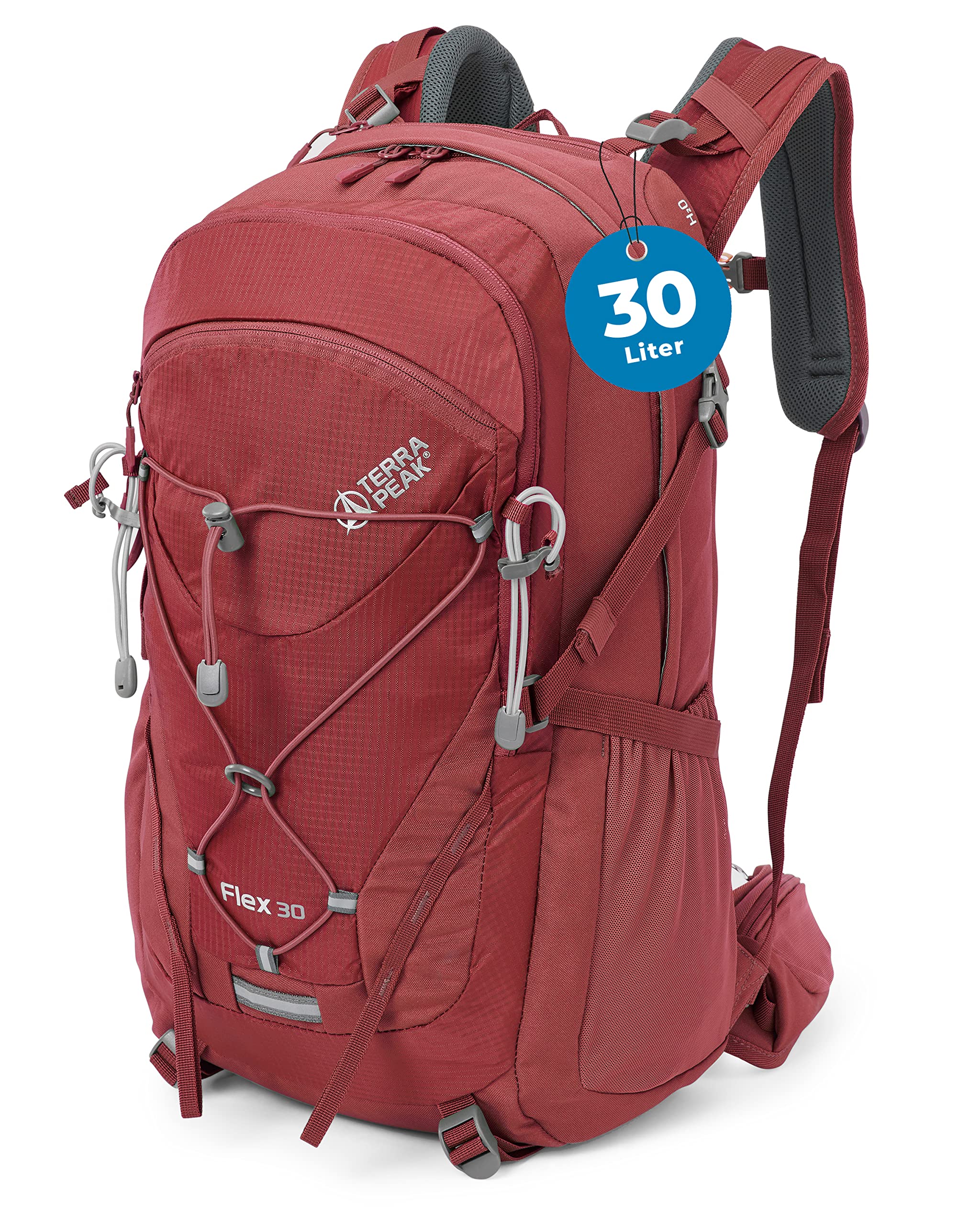 Terra Peak® Premium Wanderrucksack 30L (FLEX 30) Damen Herren Erwachsene mittel rot - Trekking-Rucksack wasserdicht - Outdoor Daypack Tages-Rucksack Trinksystem & Rückenbelüftung Wandern & Radfahren
