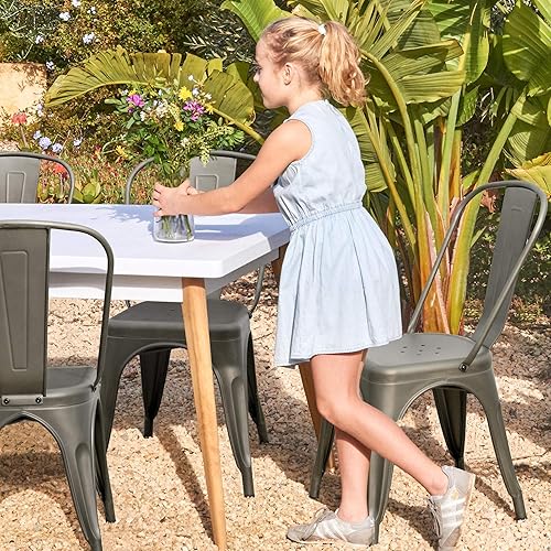 Miniatura 2 de Flamaker Sillas de comedor de metal, sillas auxiliares apilables para cocina y restaurante, juego de 4 (metal plomizo)