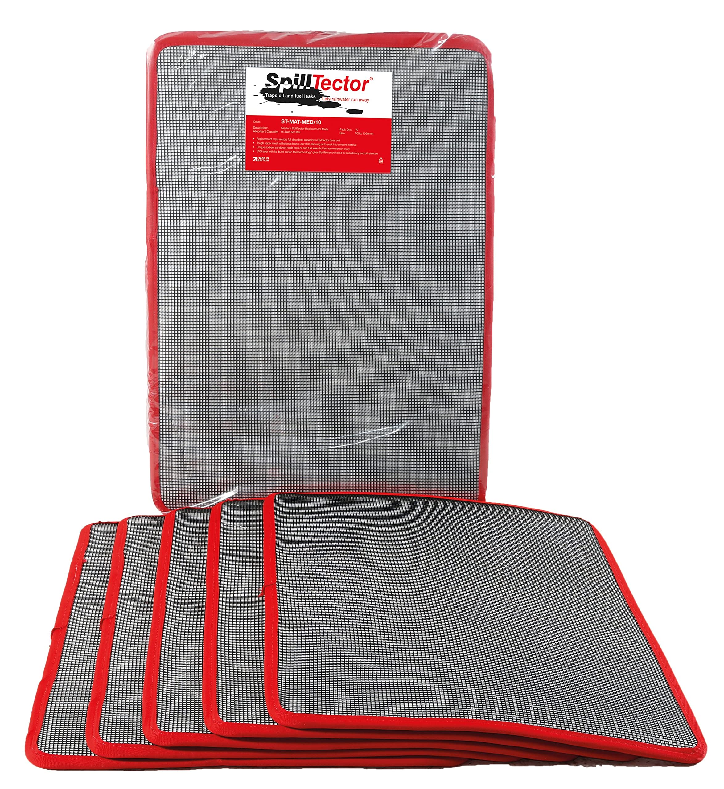 Box of 10 Medium FENTEX SpillTector Replacement Absorbent Spill Mats. Designed for use under plant and machinery. SpillTector catches and absorbs Oil and Fuel and AdBlue leaks.