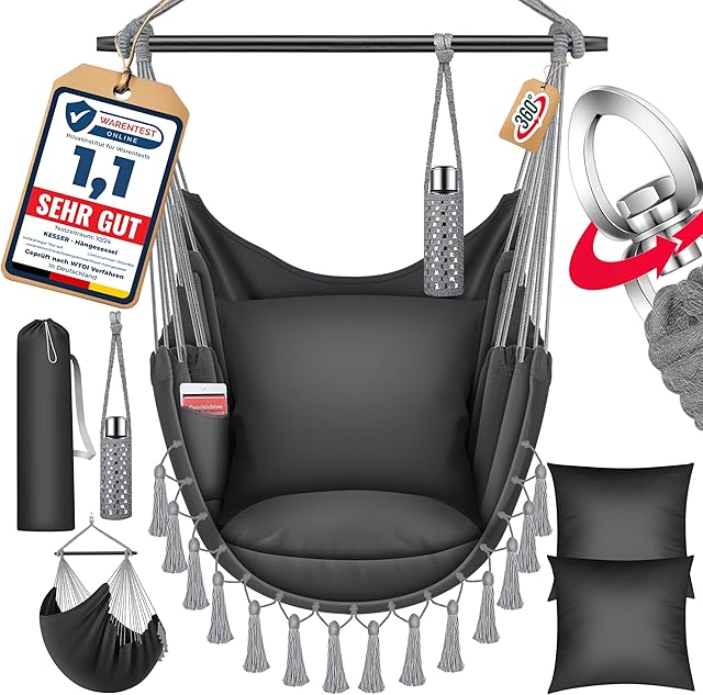 KESSER KESSER® Hängesessel Safari XXL Hängestuhl für Erwachsene & Kinder Hängematte bis 150 kg Hängesitz Aufhängung Indoor-Outdoor-Wohnen — Hängematten