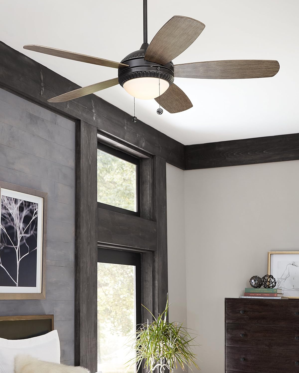 60% Off Discount Monte Carlo 5DIO52AGPD Discus Ornate 52 Ceiling Fan with LED Light and Pull Chain, 5 Blades, Aged Pewter