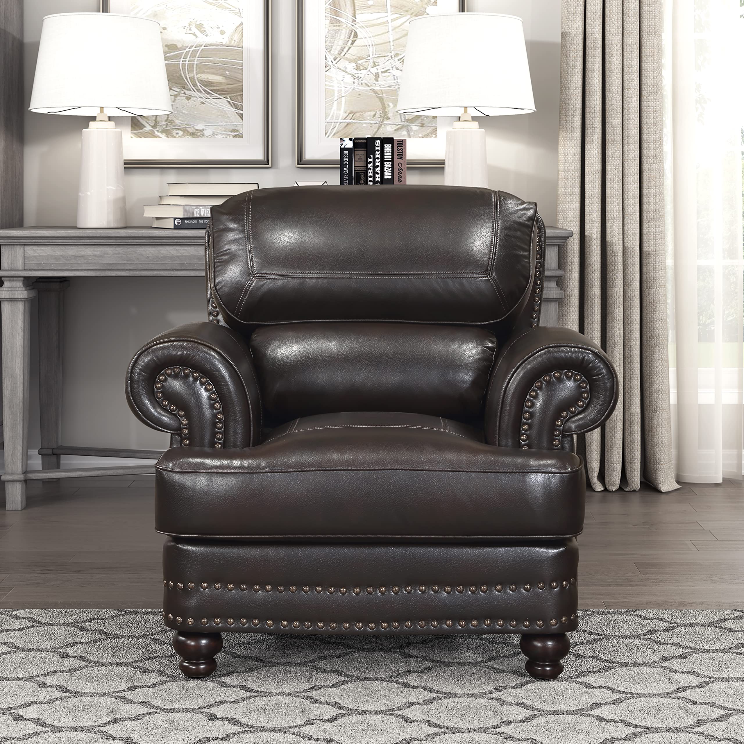 Lexicon Sébastien Breathable Faux Leather Living Room Chair, Brown