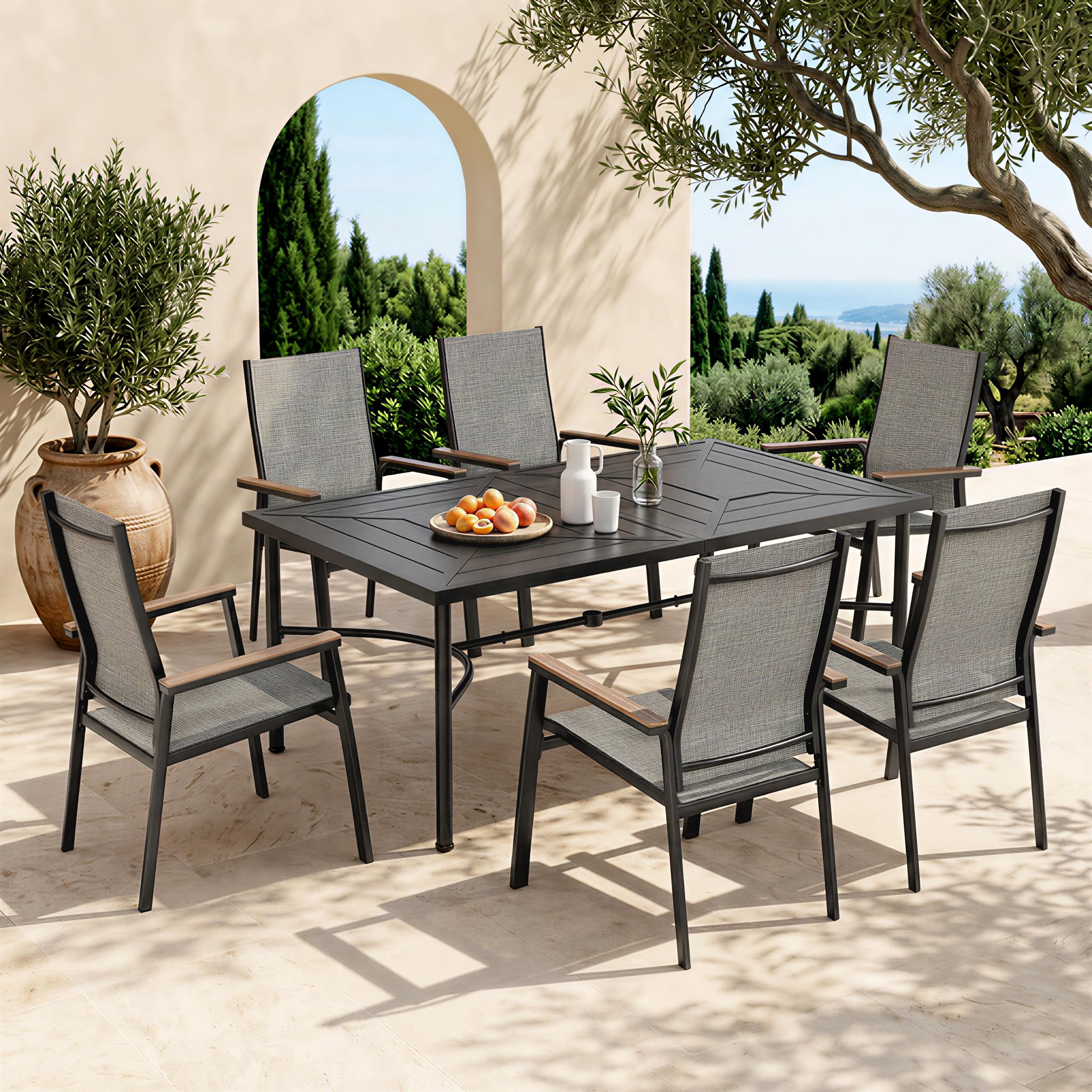 Sophia &amp; William Patio Dining Set for 6, 64" Metal Table &amp; Aluminum Chairs