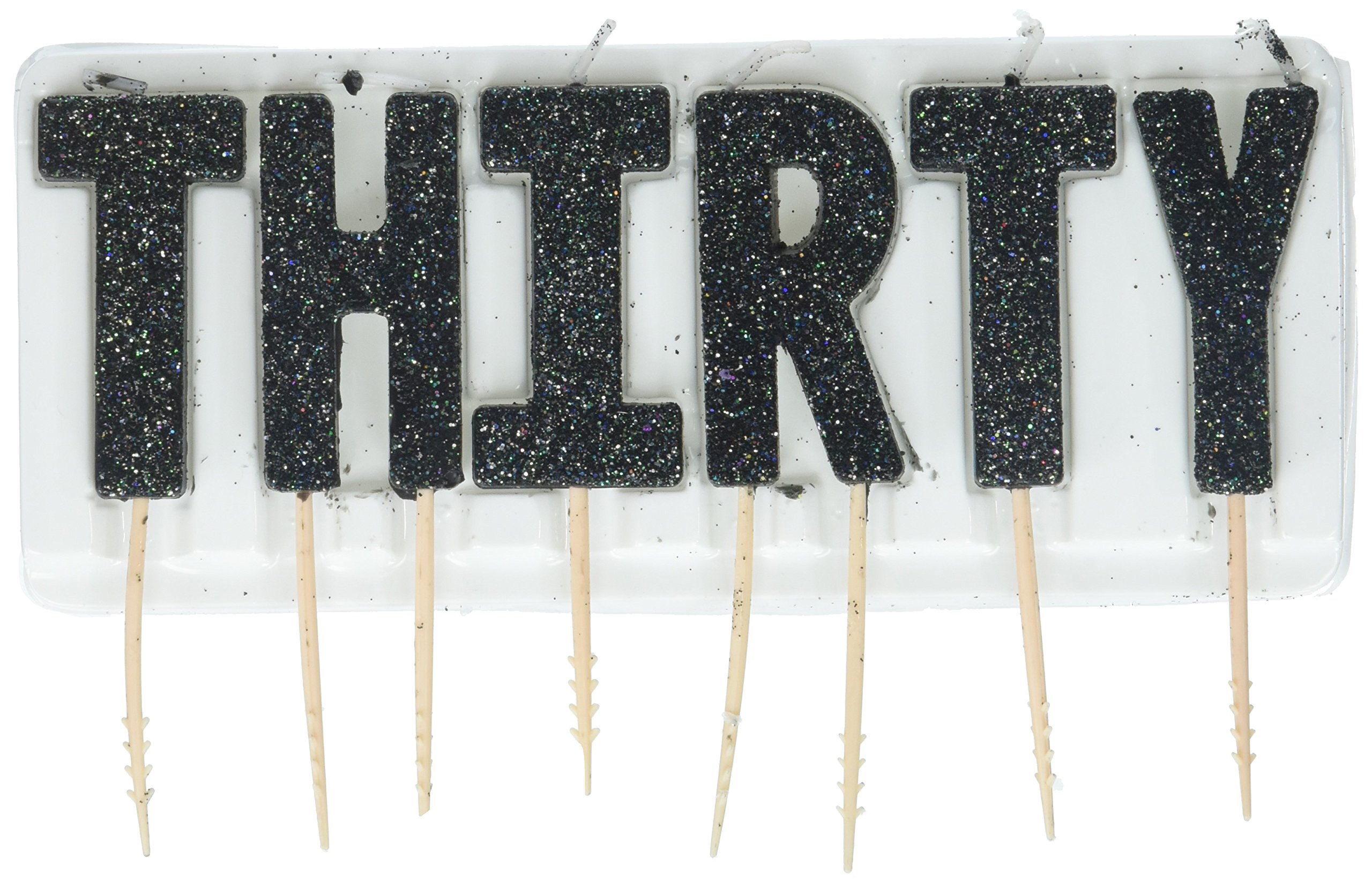 Velas de cumpleaños con purpurina negra"T-H-I-R-T-Y"