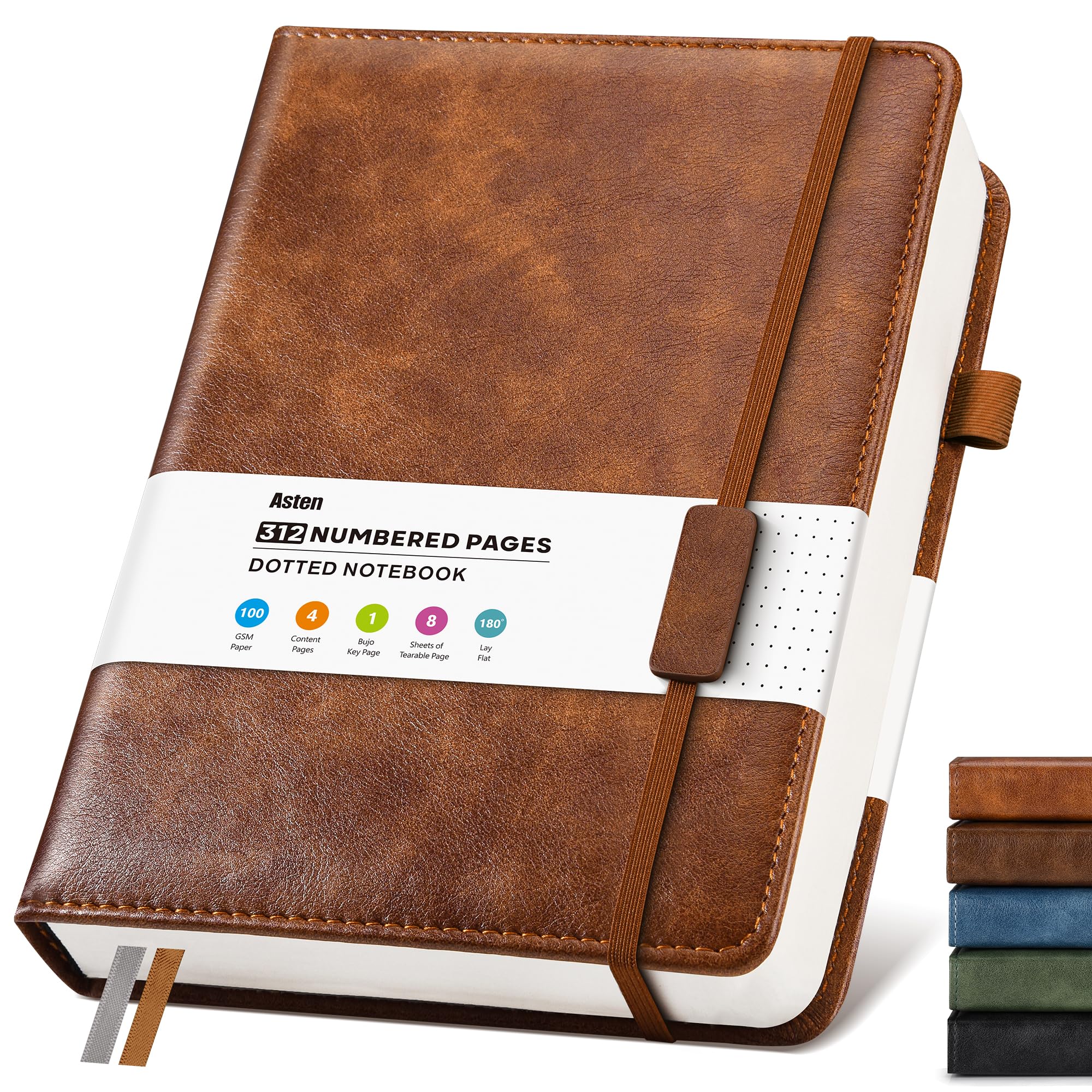 Bullet Dotted Journal Leather Notebook: A4 Notebook Hardback Diary, Brown