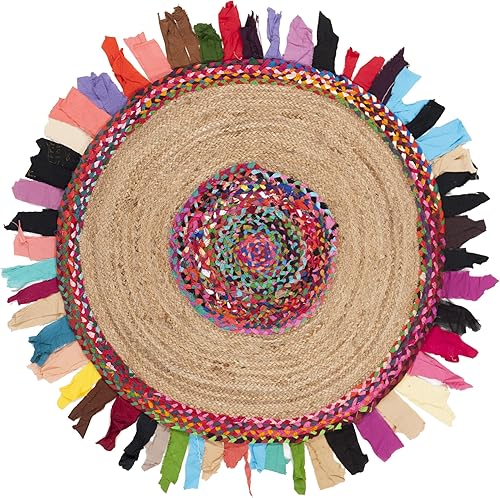 Miniatura 5 de SAFAVIEH Cape Cod Collection CAP701P - Alfombra redonda de yute y algodón, hecha a mano, 4 pies, redonda, multicolor, natural