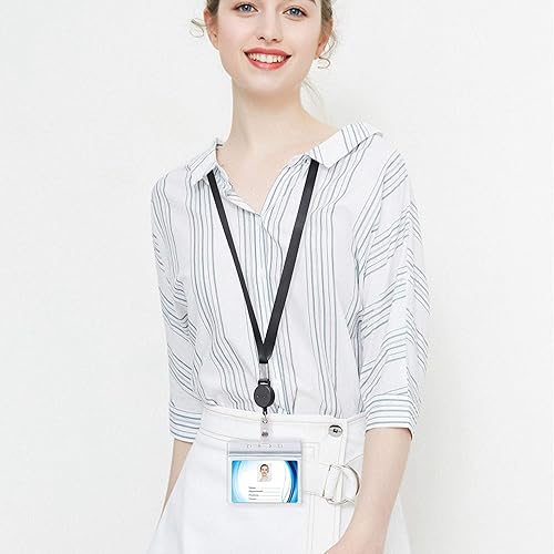 Miniatura 7 de Cordón con soporte para tarjetas de identificación (paquete de 2)  Cordón plano de poliéster de 20 pulgadas con carrete retráctil y soporte