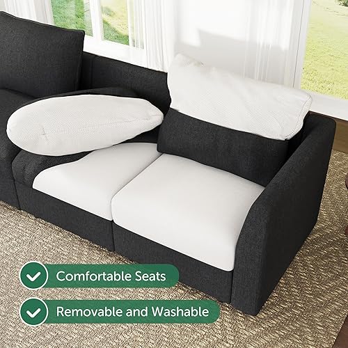 Miniatura 7 de HONBAY Sofá modular modular con almacenamiento, sofá en forma de U modular, sofás seccionales convertibles para sala de estar, color gris lino