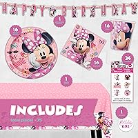 Vista 2 de Minnie Mouse Birthday Decorations Serves 16 Guests Banner, Table Cover, Plates, Napkins, Sticker Officially Licensed