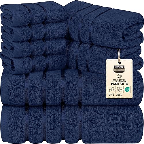 Miniatura 10 de Utopia Towels - Juego de 8 toallas de baño con rayas de viscosa de algodón hilado en anillo de17.70 ozyd, toallas altamente absorbentes, juego de 8