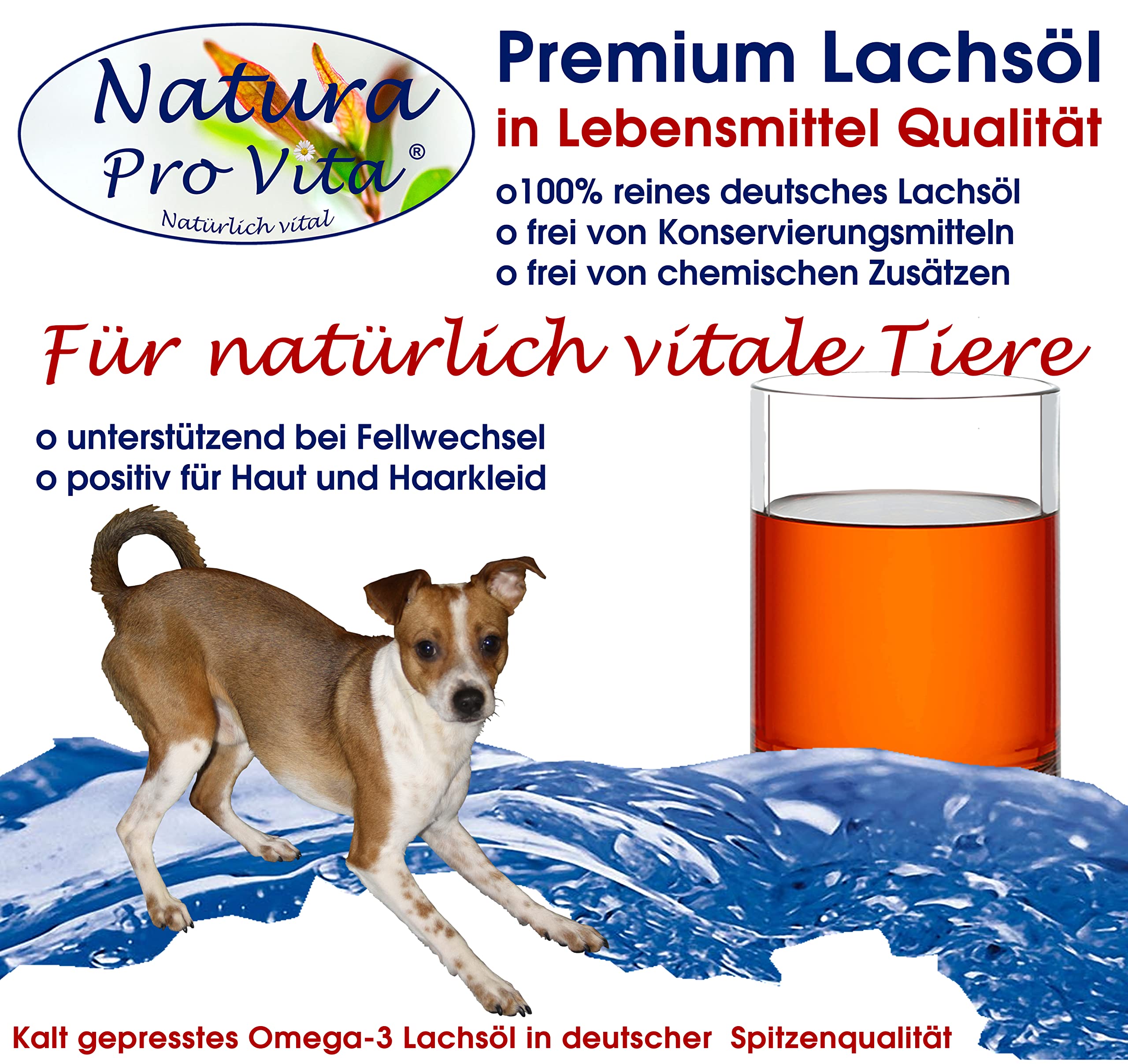 Lachsöl für Hunde Lebensmittelqualität Omega-3-Öl Natura Pro Vita kaltgepresst Fischöl gut für Haut und Fell Barföl Hund Immunkraft 20L (4X 5L)