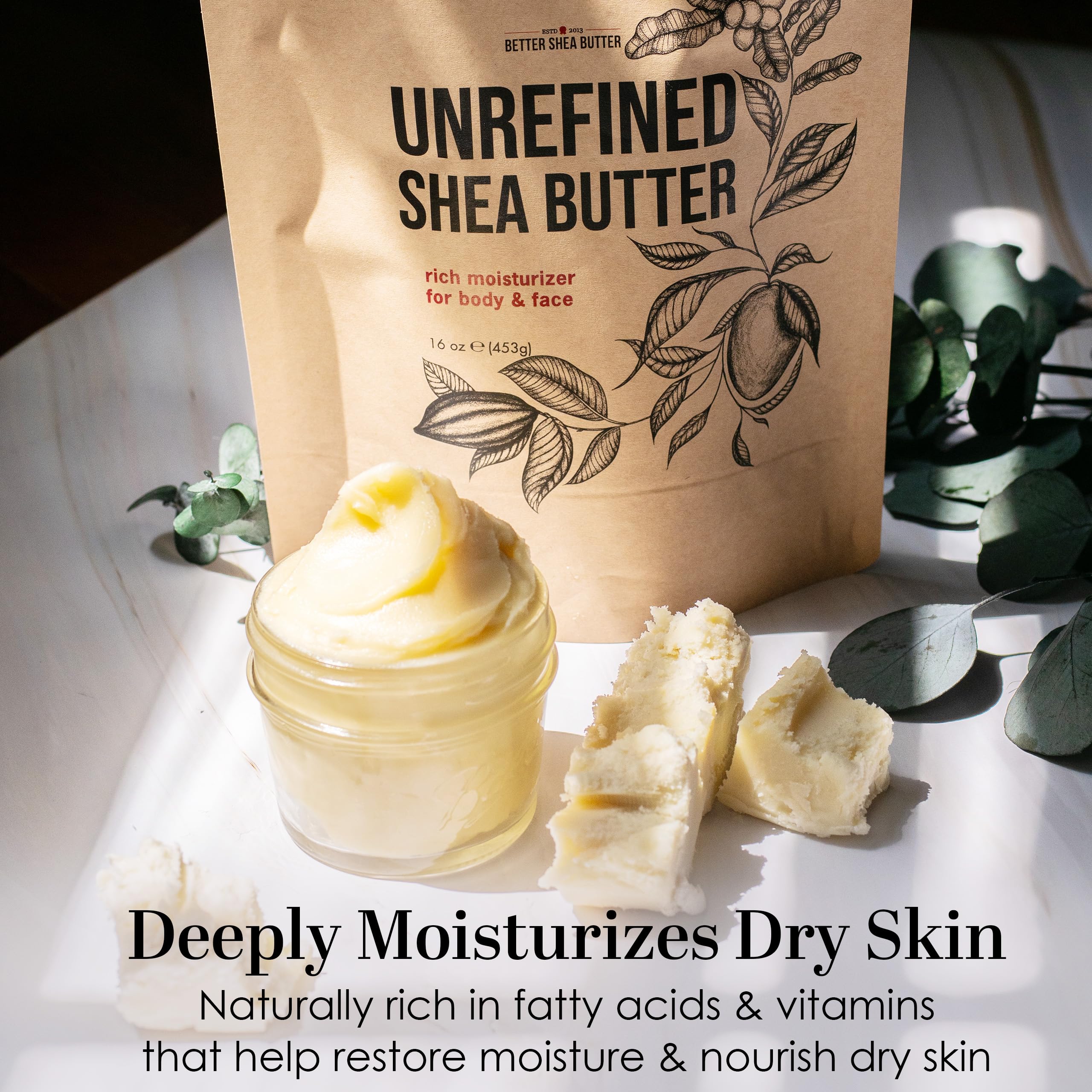 Unrefined Shea Butter by Better Shea Butter - African, Raw, Pure - Use Alone or in DIY Body Butters, Lotions, Soap, Eczema & Stretch Marks Products, Lotion Bars, Lip Balms and More! - 1 lb (16 oz) by Better Shea Butter