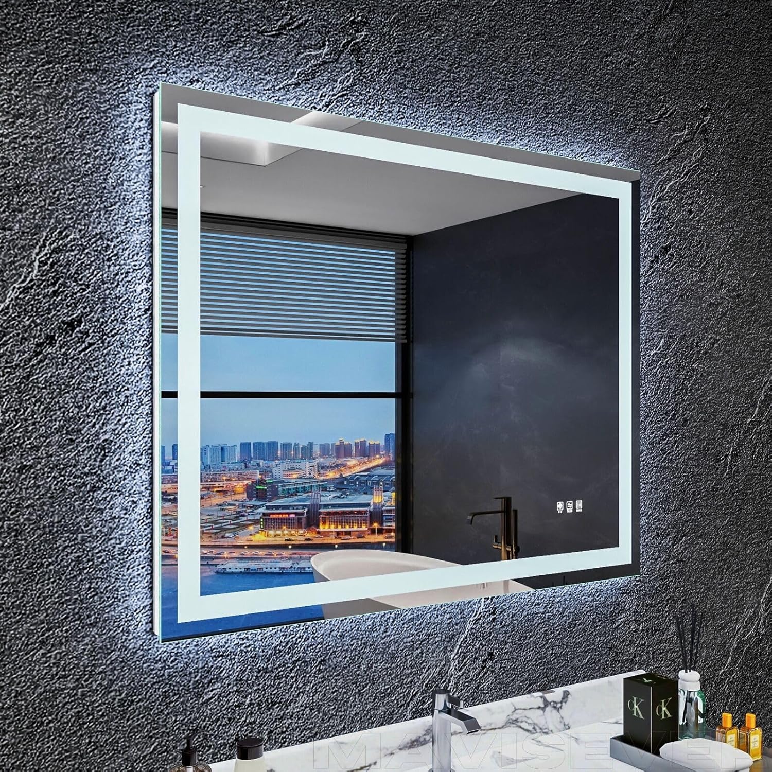 LED Bathroom Mirror 40"x 32", Front Lit and Backlit LED Mirror with Lights,Stepless Dimmable,Anti-Fog, Shatter-Proof, Memory, 3 Colors Lighted Vanity Mirror (Horizontal/Vertical) 40"L x 32"W Led Bathroom Mirror(dual Lights)