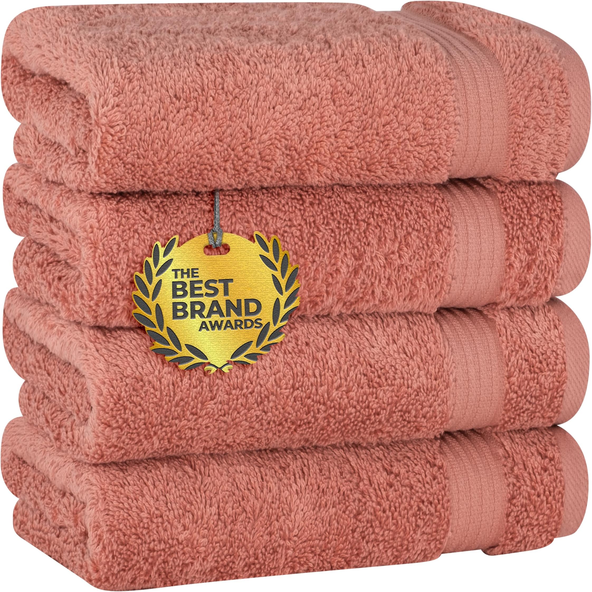Cotton Paradise Hand Towels for Bathroom, 100% Cotton Turkish 4 Piece Hand Towel Set, Soft Absorbent Face Towels, Coral