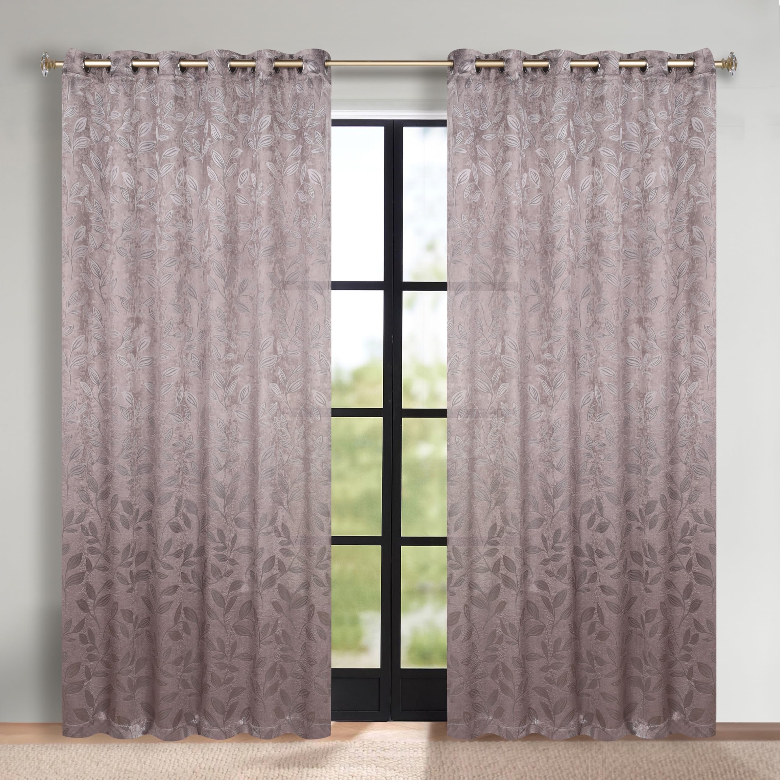 Rideaux occultants pour chambre et salon motif feuilles marron 177x243cm