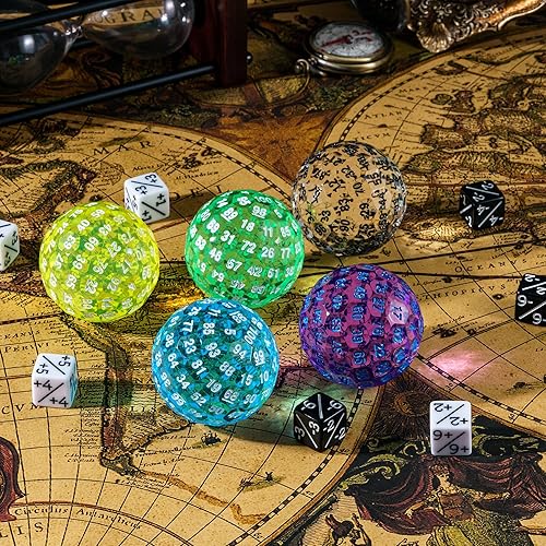 Miniatura 6 de Dados D100 mejorados, dados poliédricos individuales de 100 caras D100 D100 de 1.776 pulgadas, dados de juego D&amp;D D100, cubo de 100 lados con lata